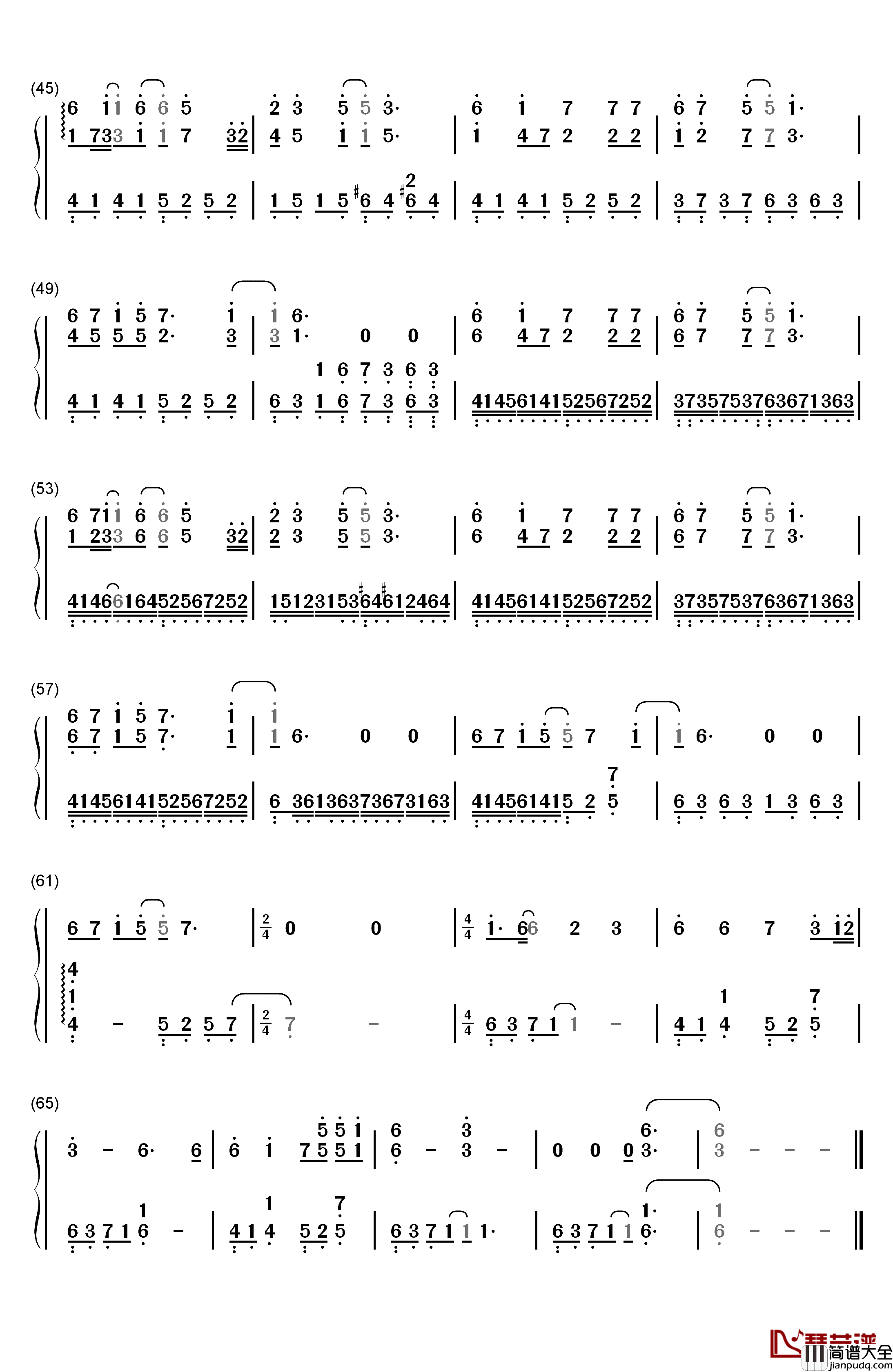 红颜旧钢琴简谱_数字双手_刘涛
