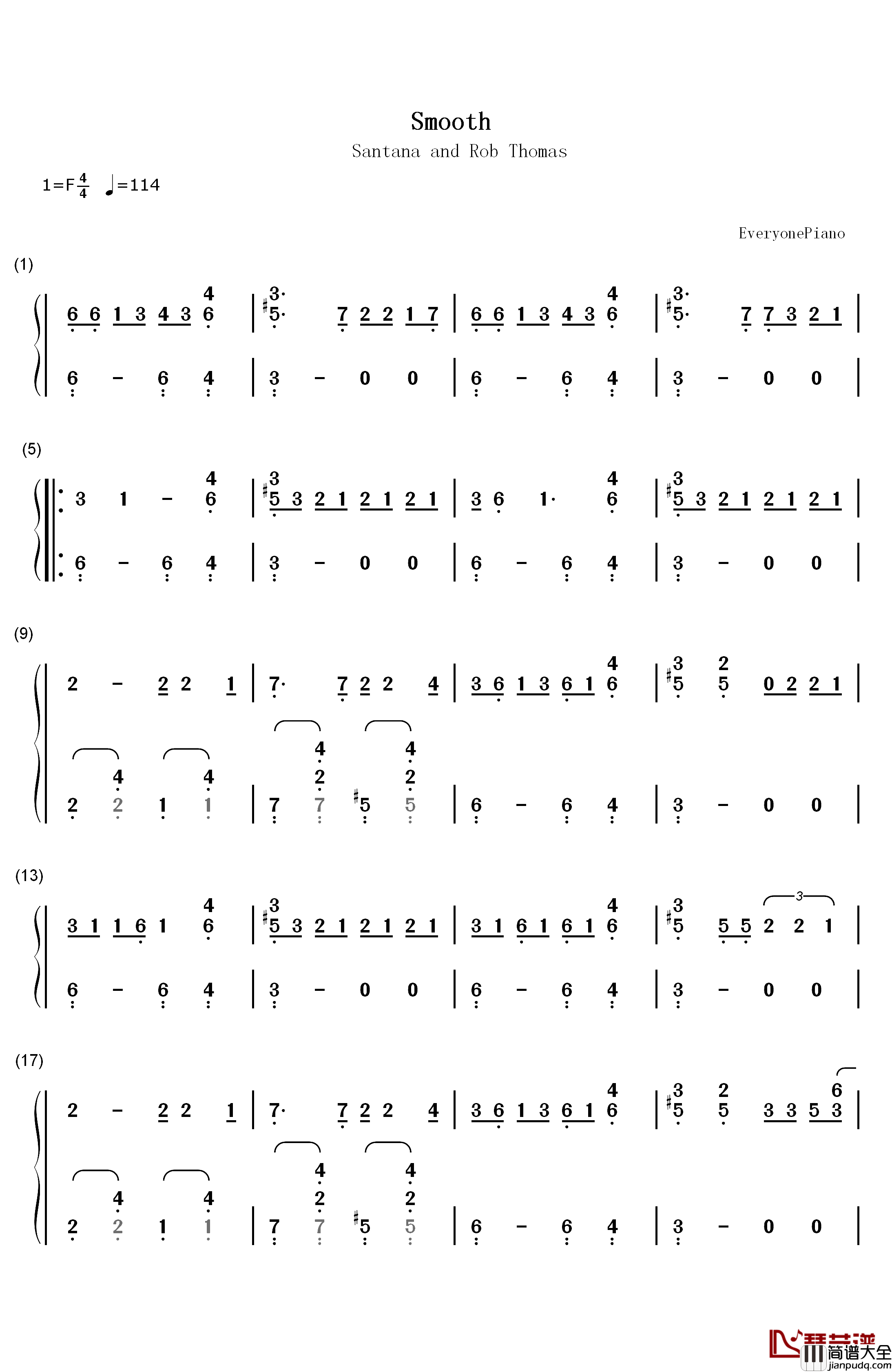Smooth钢琴简谱_数字双手_Santana_&_Rob_Thomas