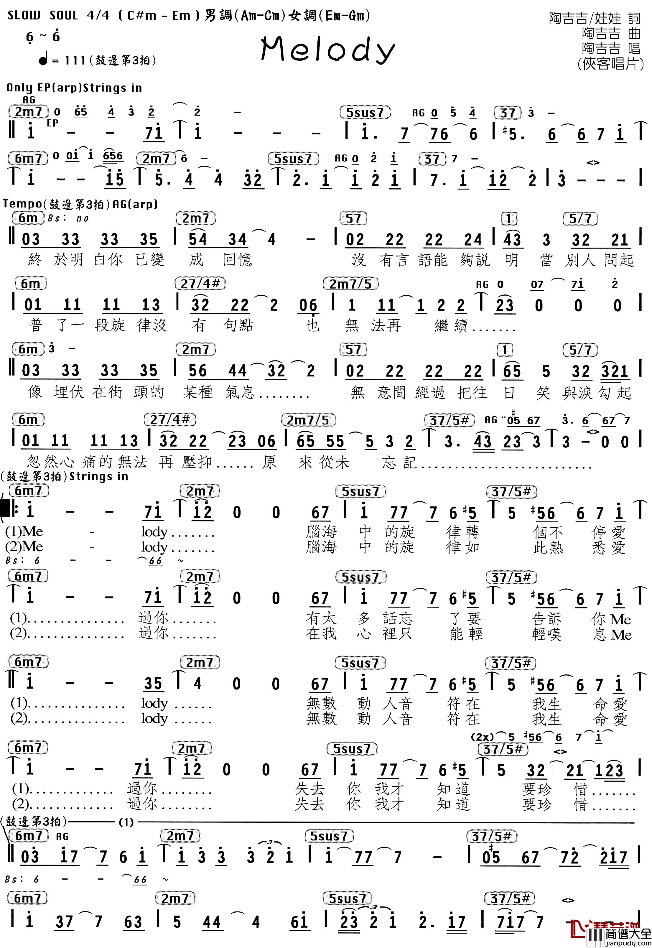 Melody简谱_陶喆演唱