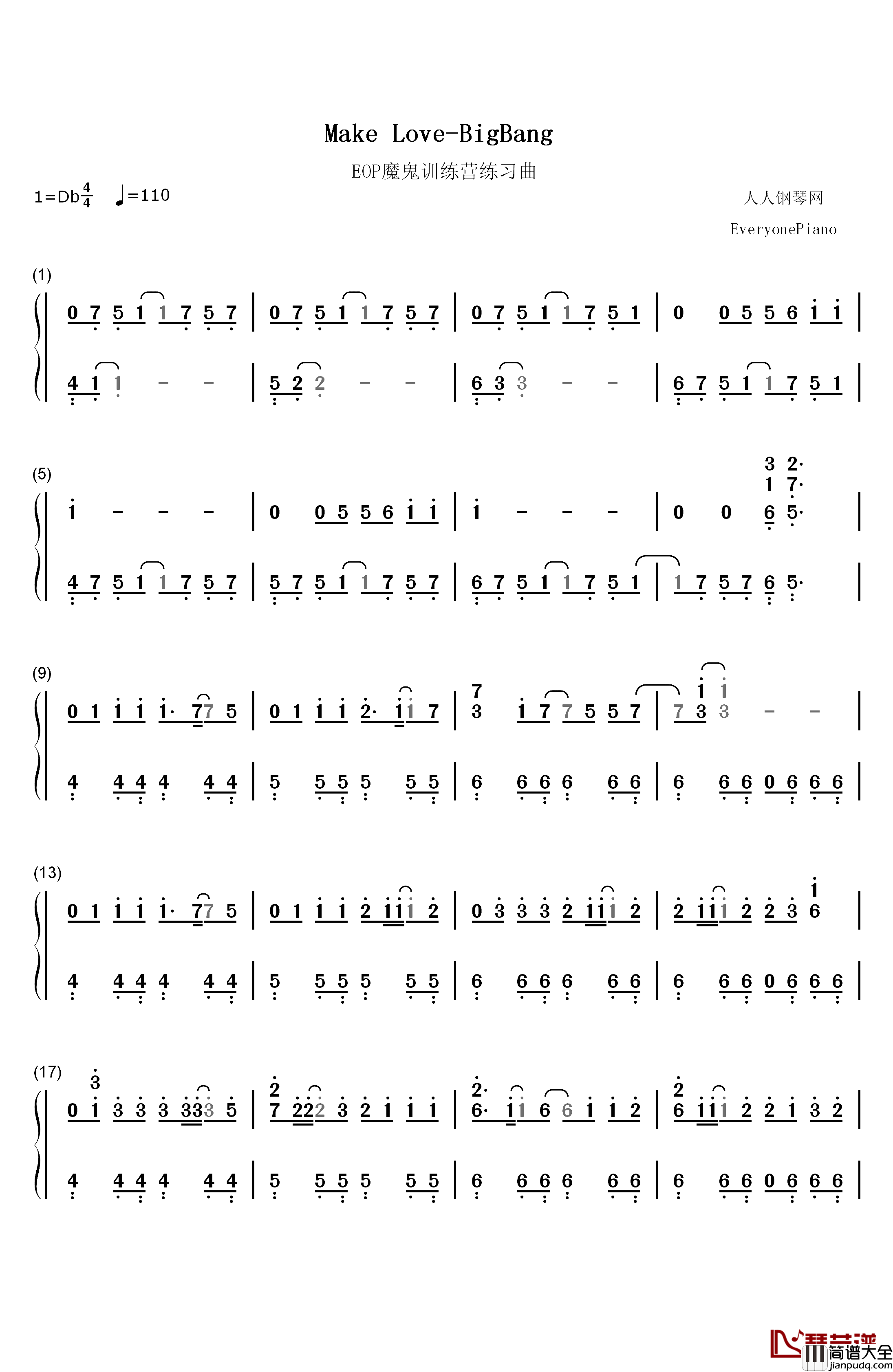 Make_Love钢琴简谱_数字双手_BigBang