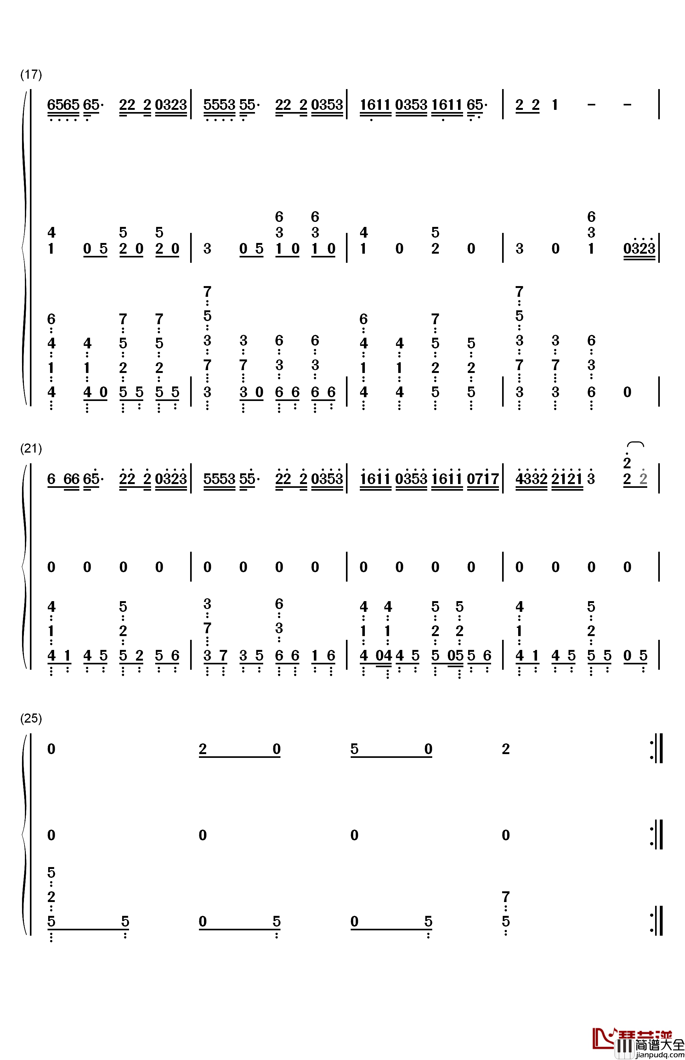 绿色钢琴简谱_数字双手_陈雪凝