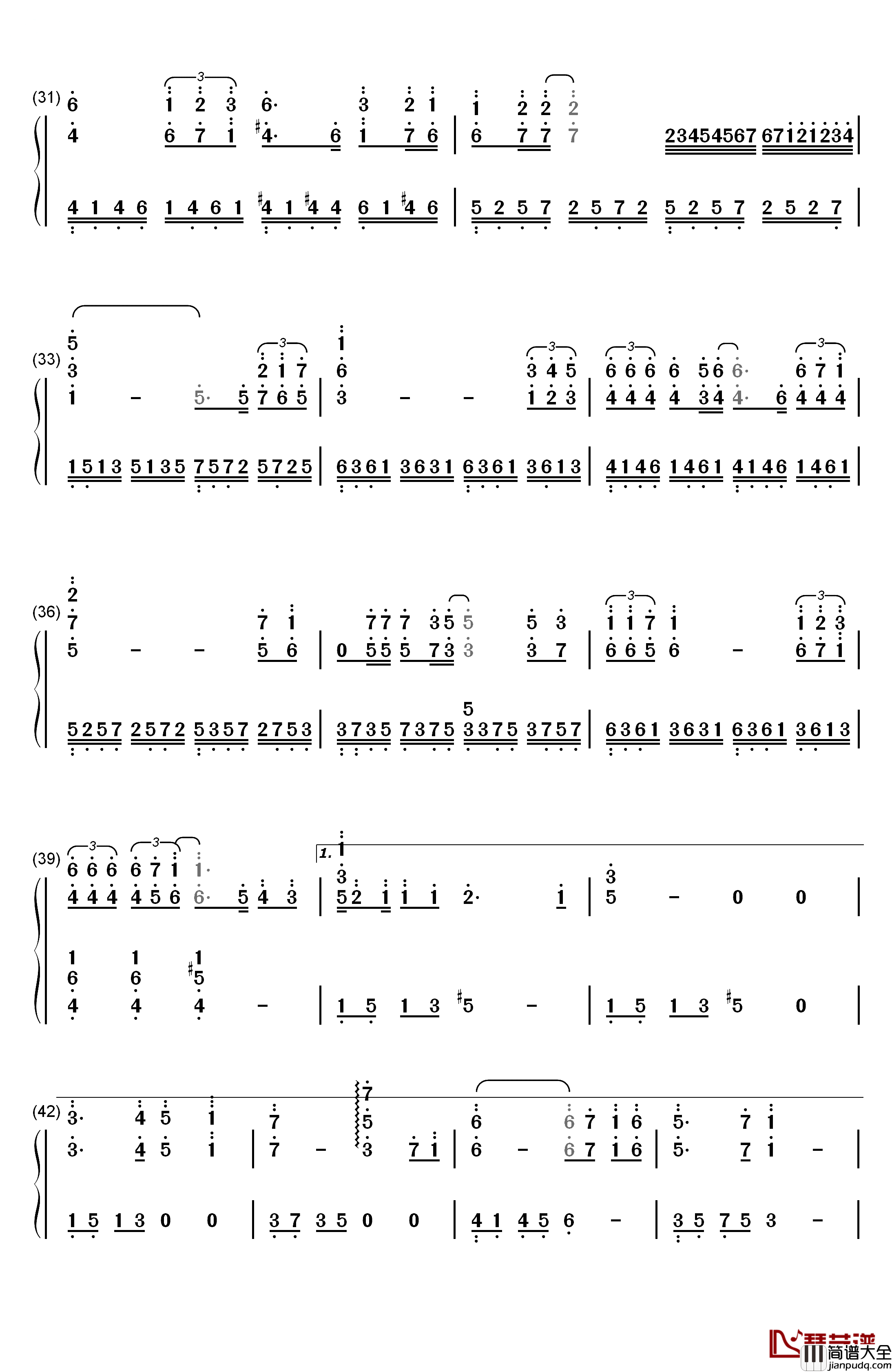 听海钢琴简谱_数字双手_张惠妹