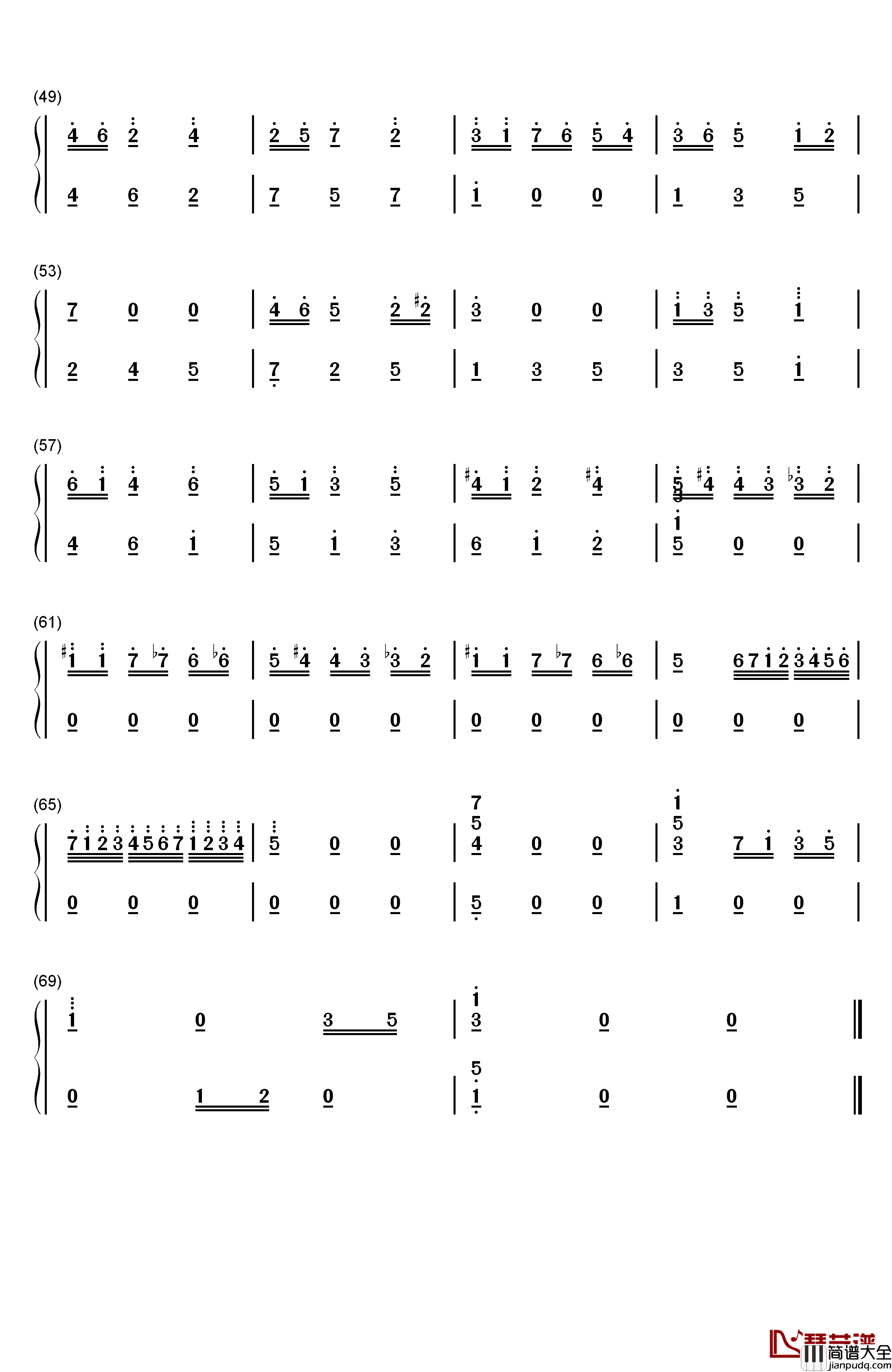 八音盒钢琴简谱_数字双手_波尔迪尼