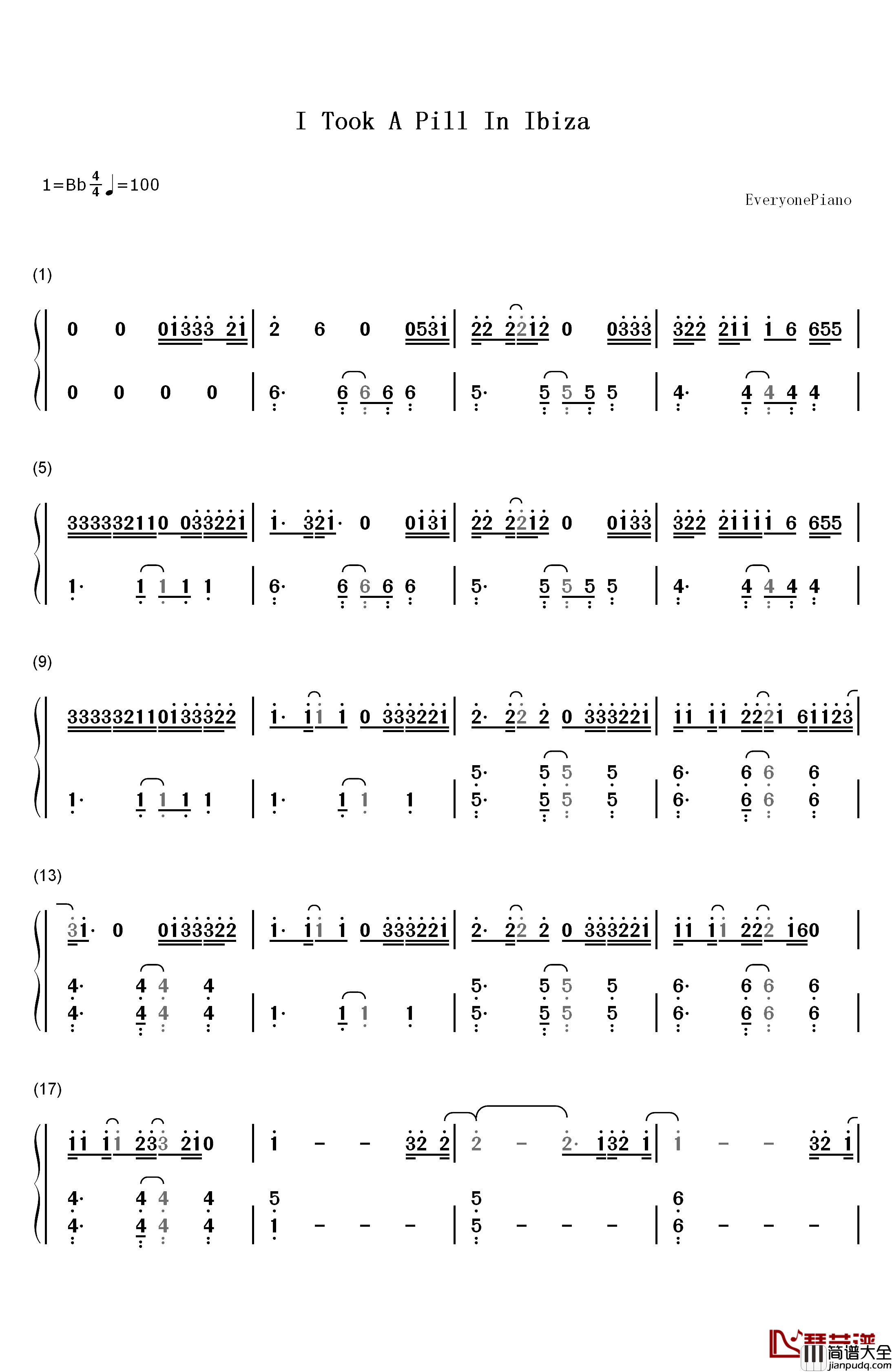 I_Took_A_Pill_In_Ibiza钢琴简谱_数字双手_Mike_Posner