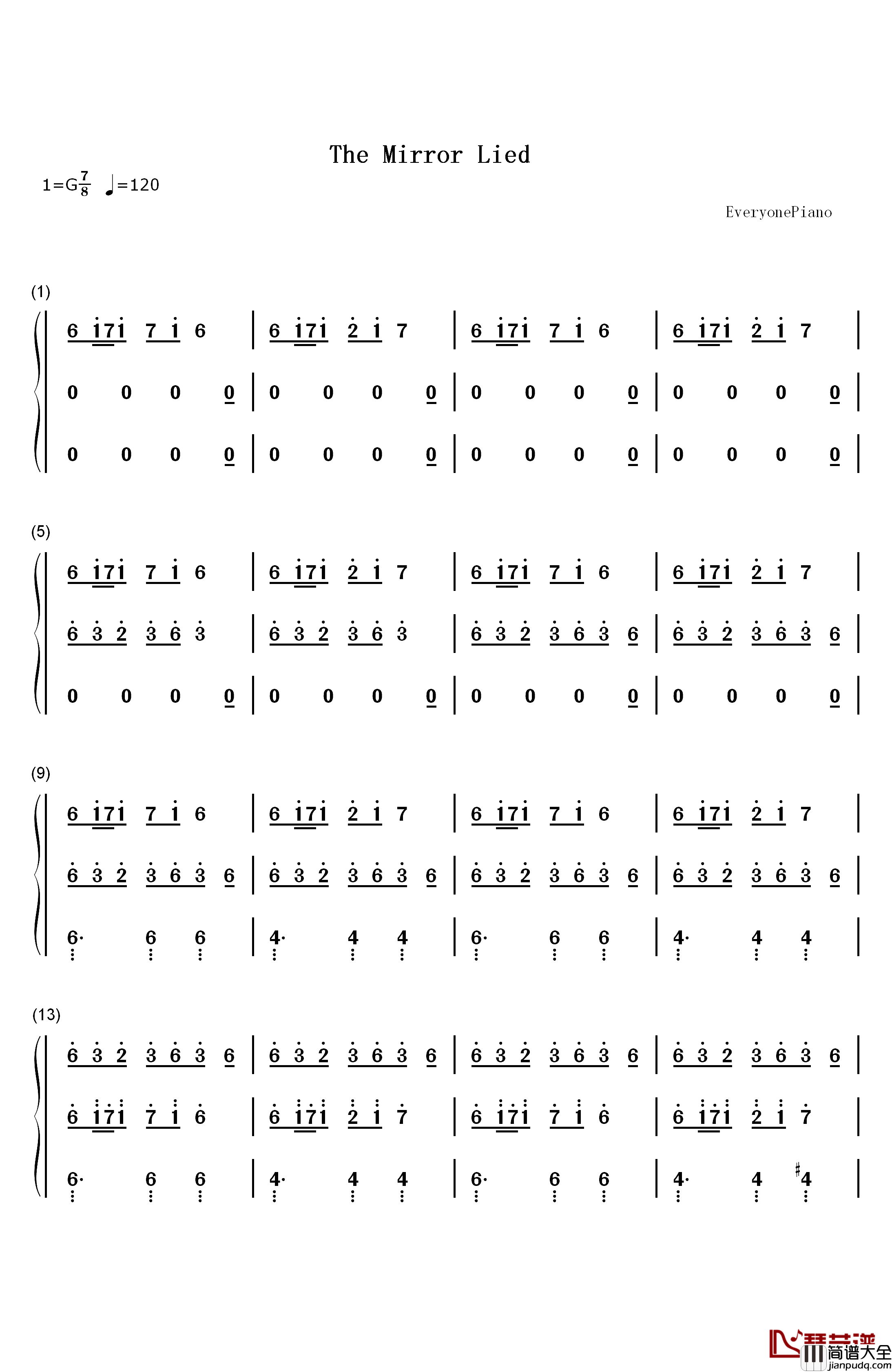 The_Mirror_Lied钢琴简谱_数字双手_Kan_R._Gao