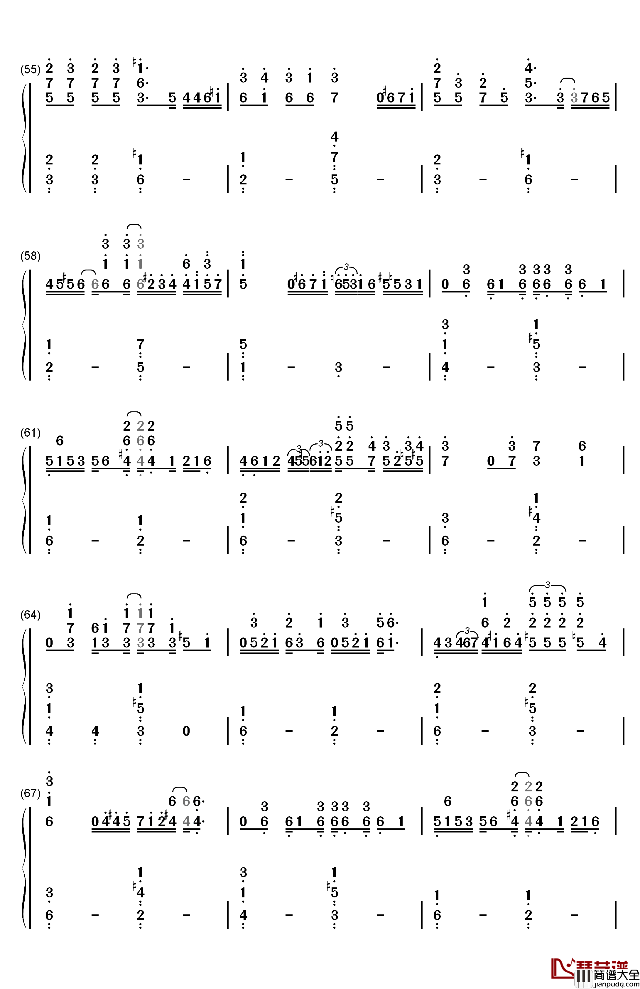 点星钢琴简谱_数字双手_MT1990