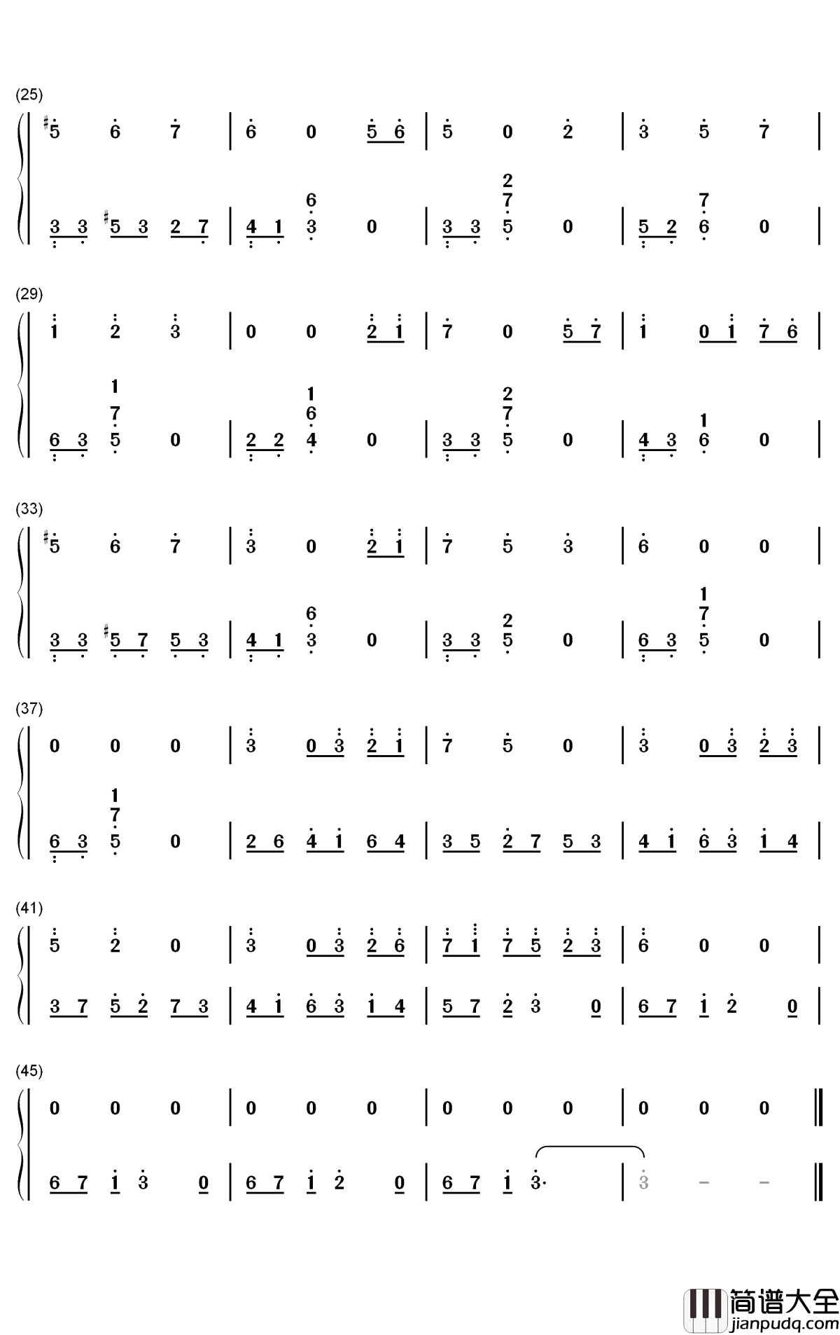 願い钢琴简谱_数字双手_三轮学