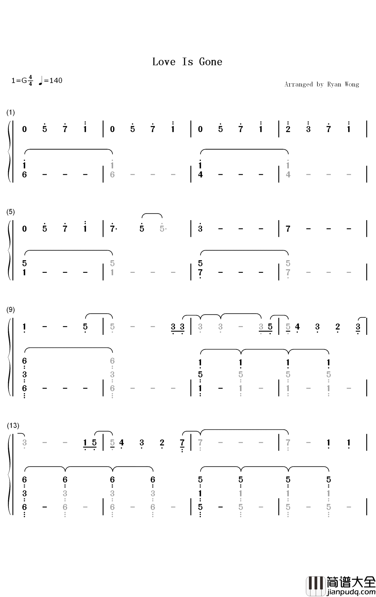 Love_Is_Gone钢琴简谱_数字双手_Slander_Dylan_Matthew