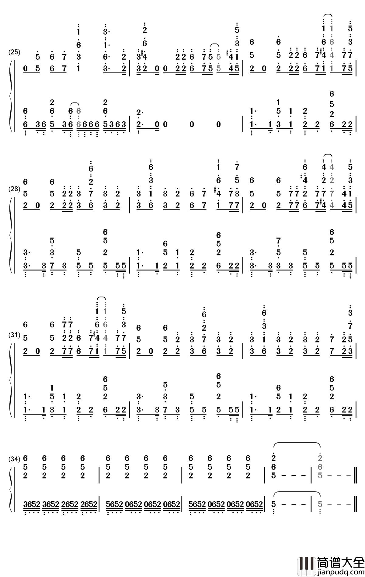 Refrain钢琴简谱_数字双手_Aimer