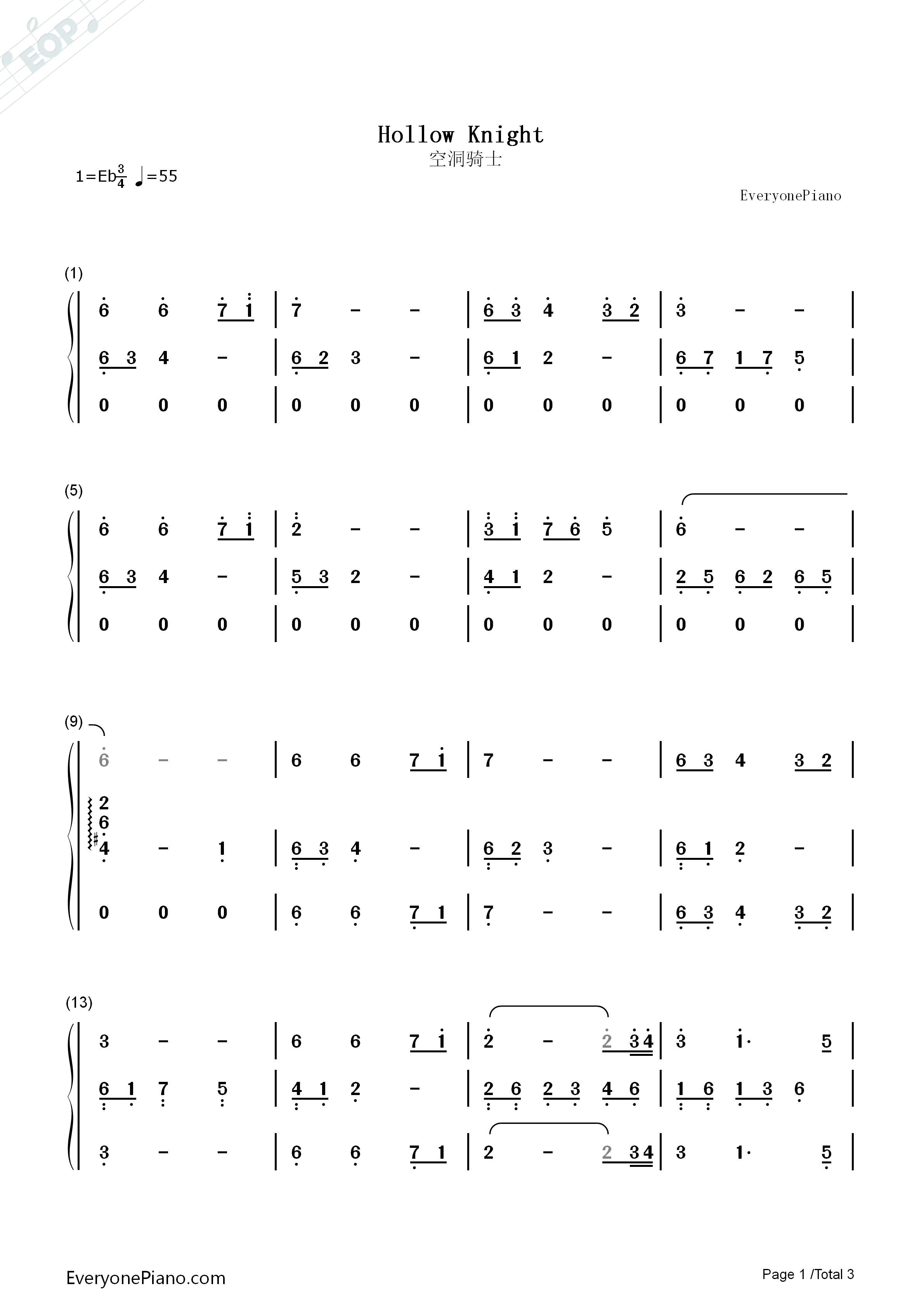 Hollow_Knight钢琴简谱_Christopher_Larkin演唱