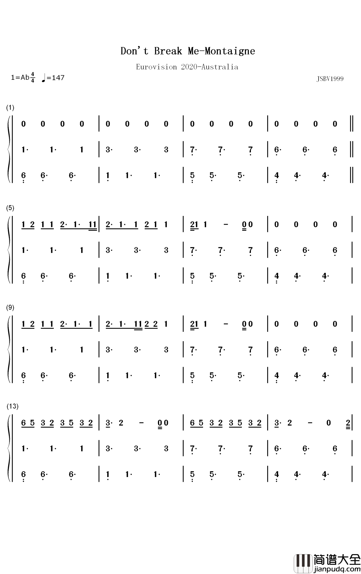 Dont_Break_Me钢琴简谱_数字双手_Montaigne