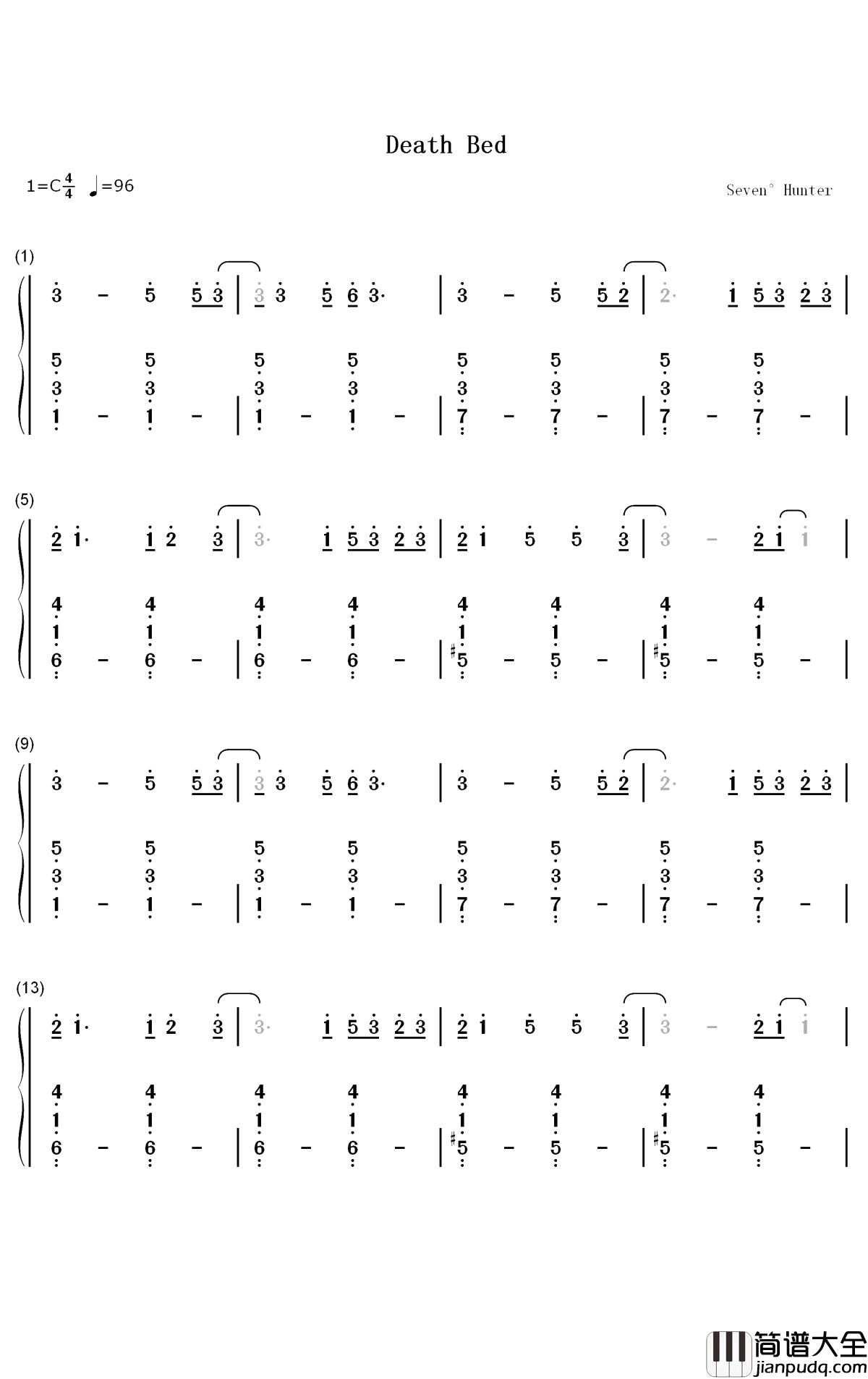 Death_Bed钢琴简谱_数字双手_Powfu_Beabadoobee
