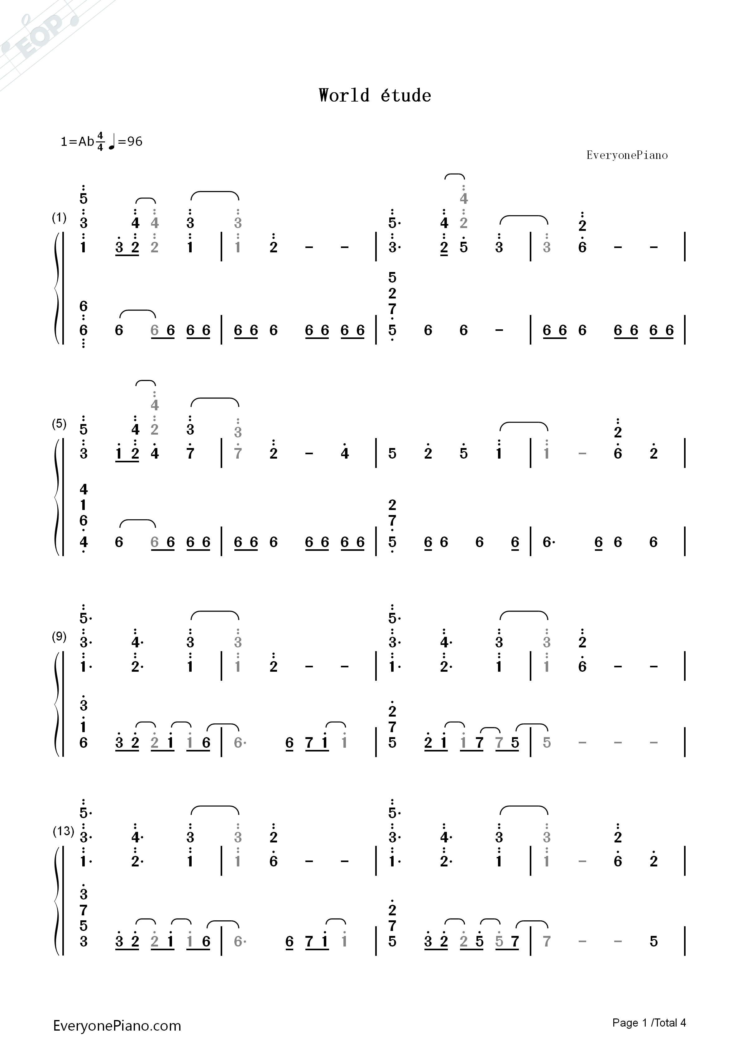World_Étude钢琴简谱_阿尔泰尔(CV:丰崎爱生)演唱