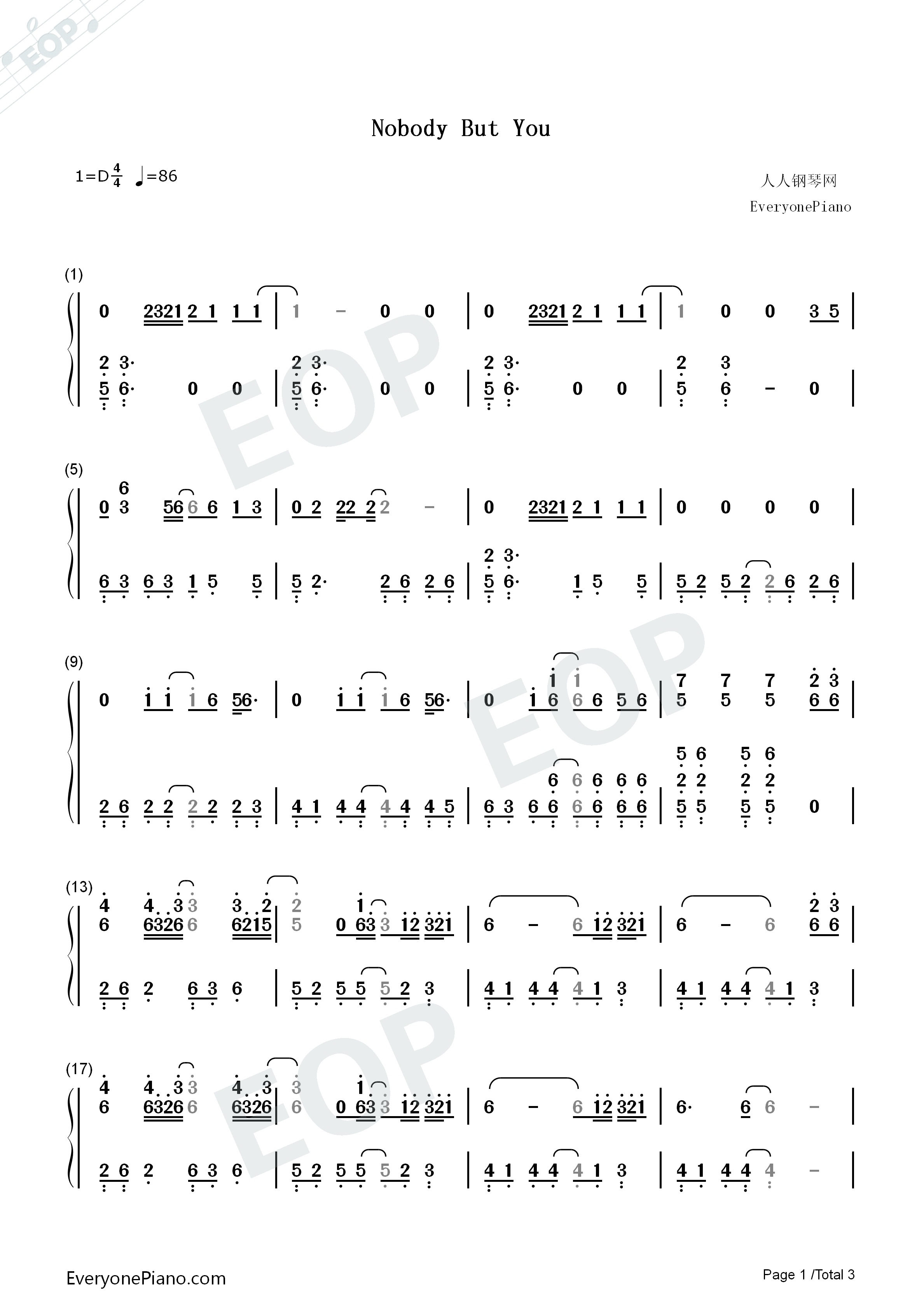 Nobody_But_You钢琴简谱_Cesar_Sampson演唱