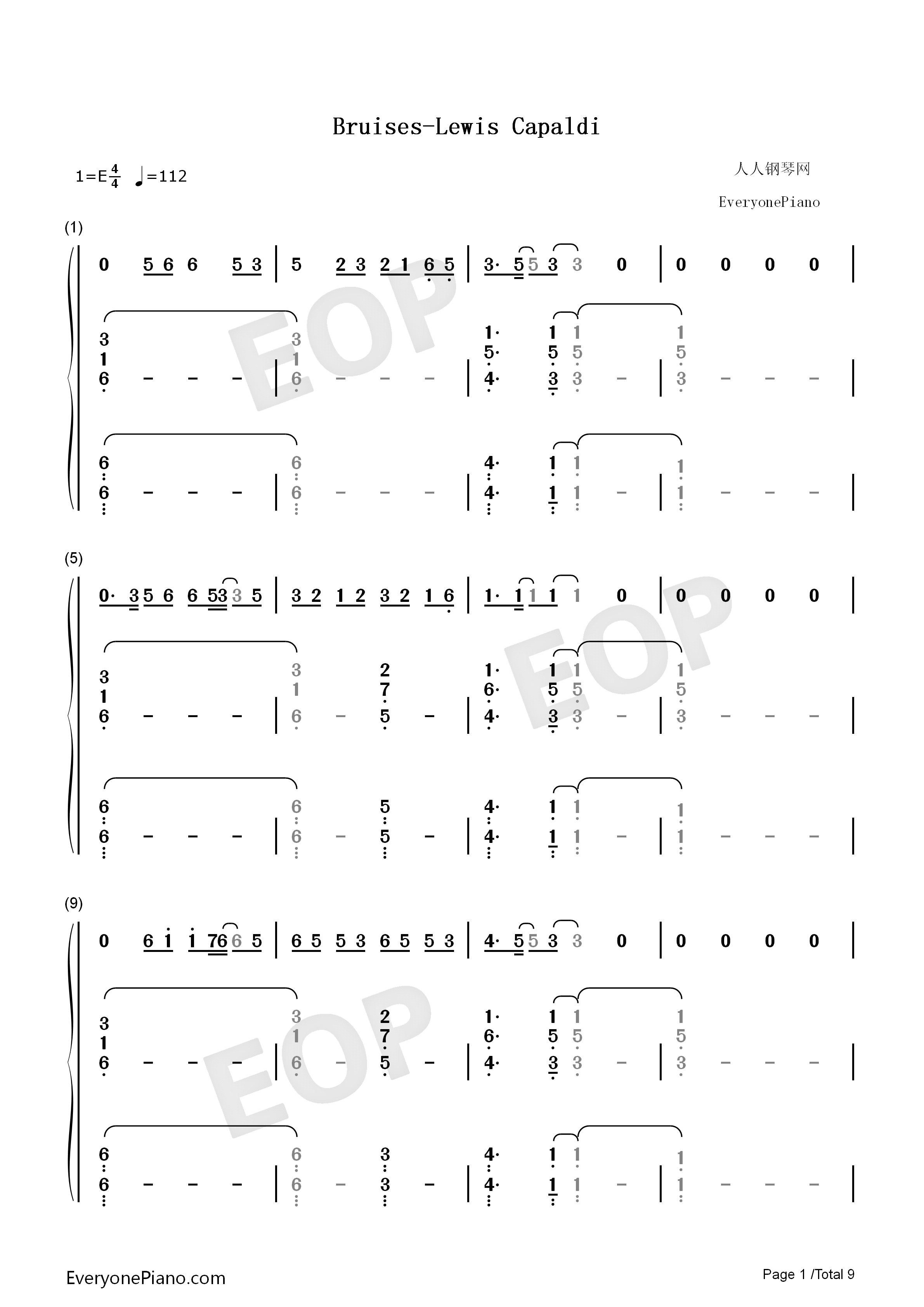 Bruises钢琴简谱_Lewis_Capaldi演唱