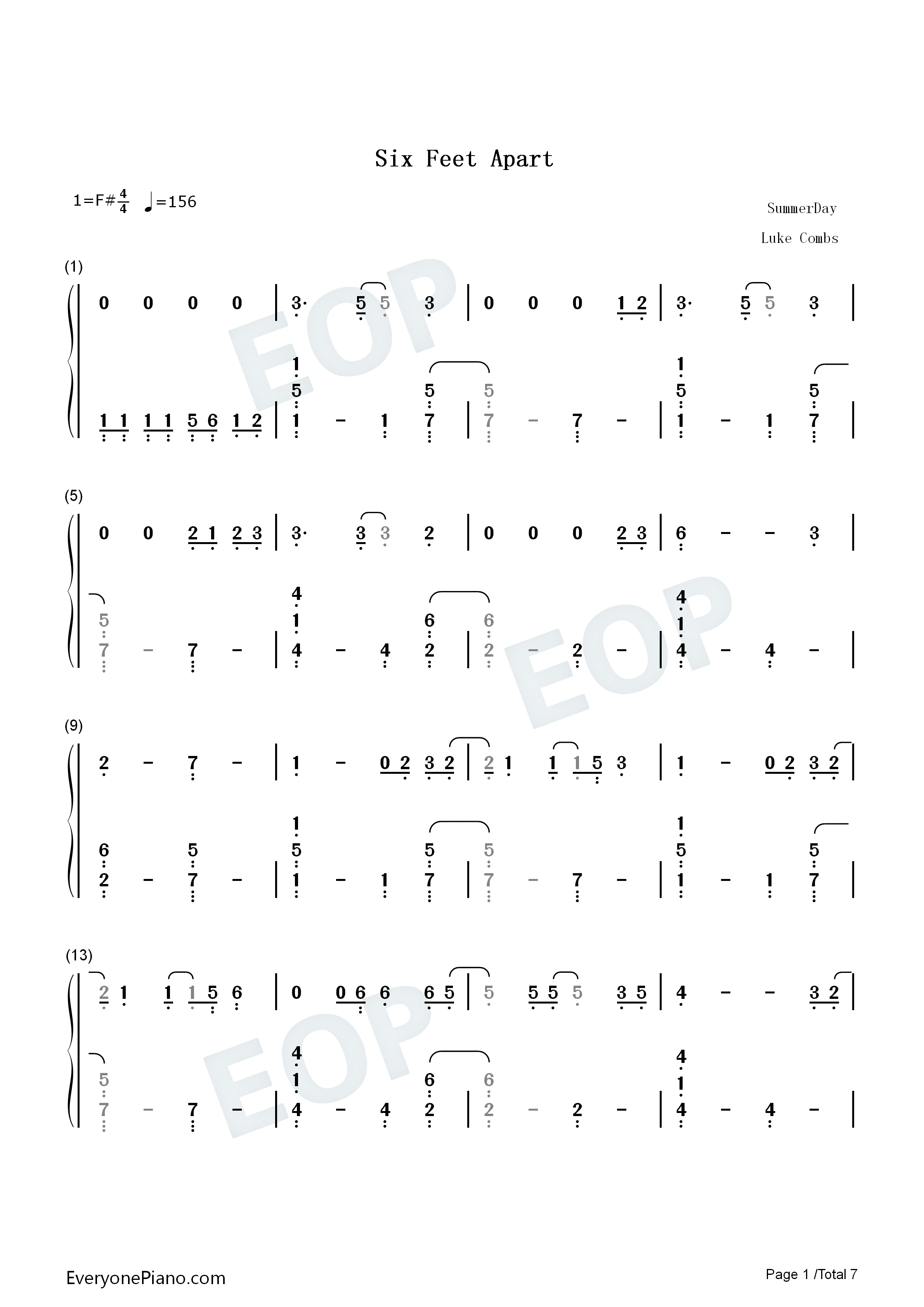 Six_Feet_Apart钢琴简谱_Luke_Combs演唱