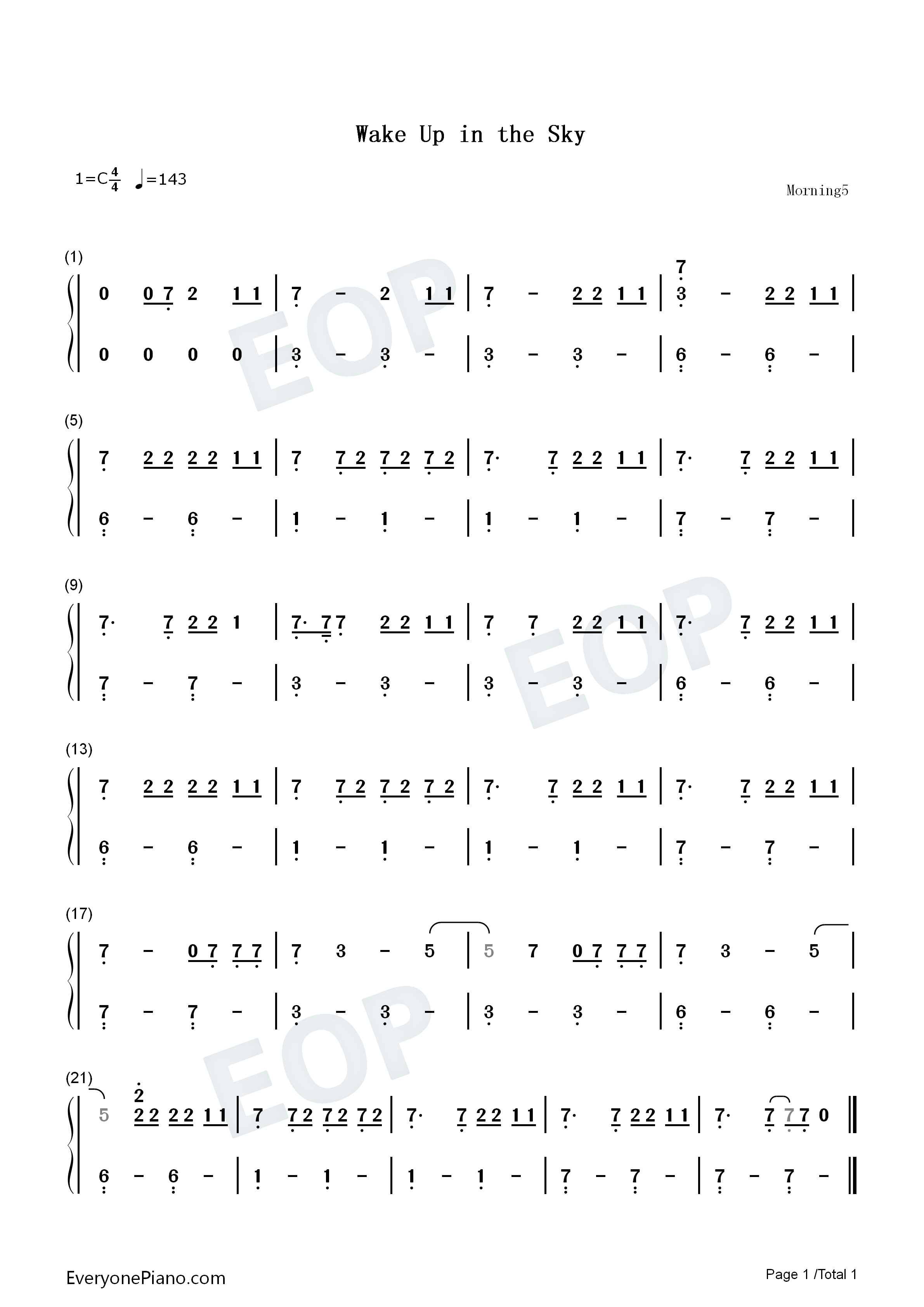 Wake_Up_in_the_Sky钢琴简谱_Gucci_Mane_Kodak_Black_Bruno_Mars演唱