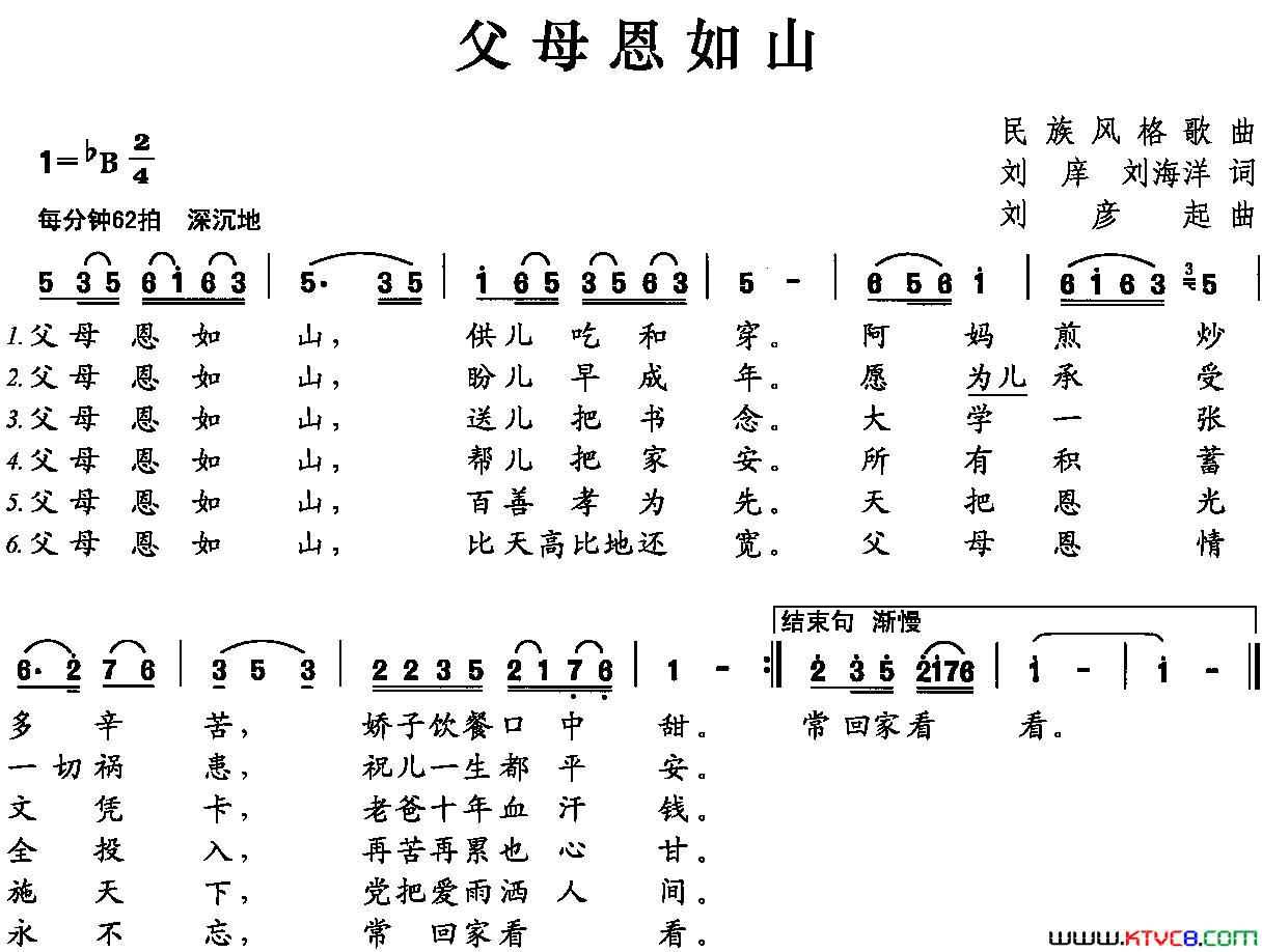 父母恩如山刘庠刘海洋词刘彦起曲父母恩如山刘庠_刘海洋词_刘彦起曲简谱