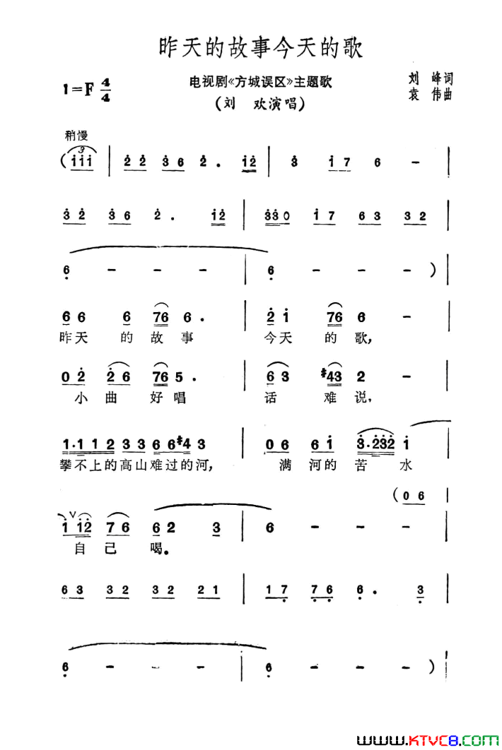 昨天的故事今天的歌电视剧_方城误区_主题曲简谱_刘欢演唱_刘峰/袁伟词曲