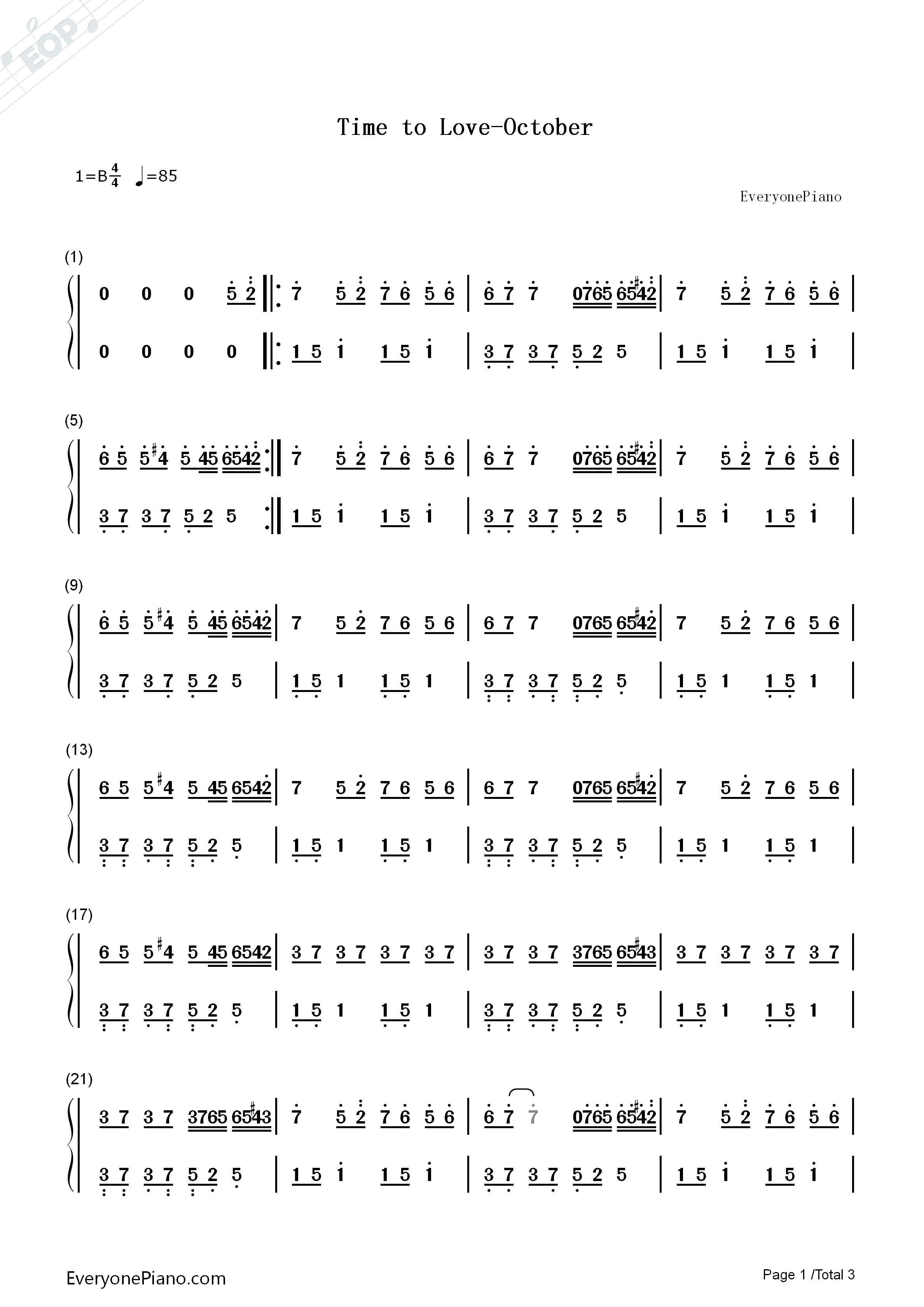 Time_to_Love钢琴简谱_October演唱