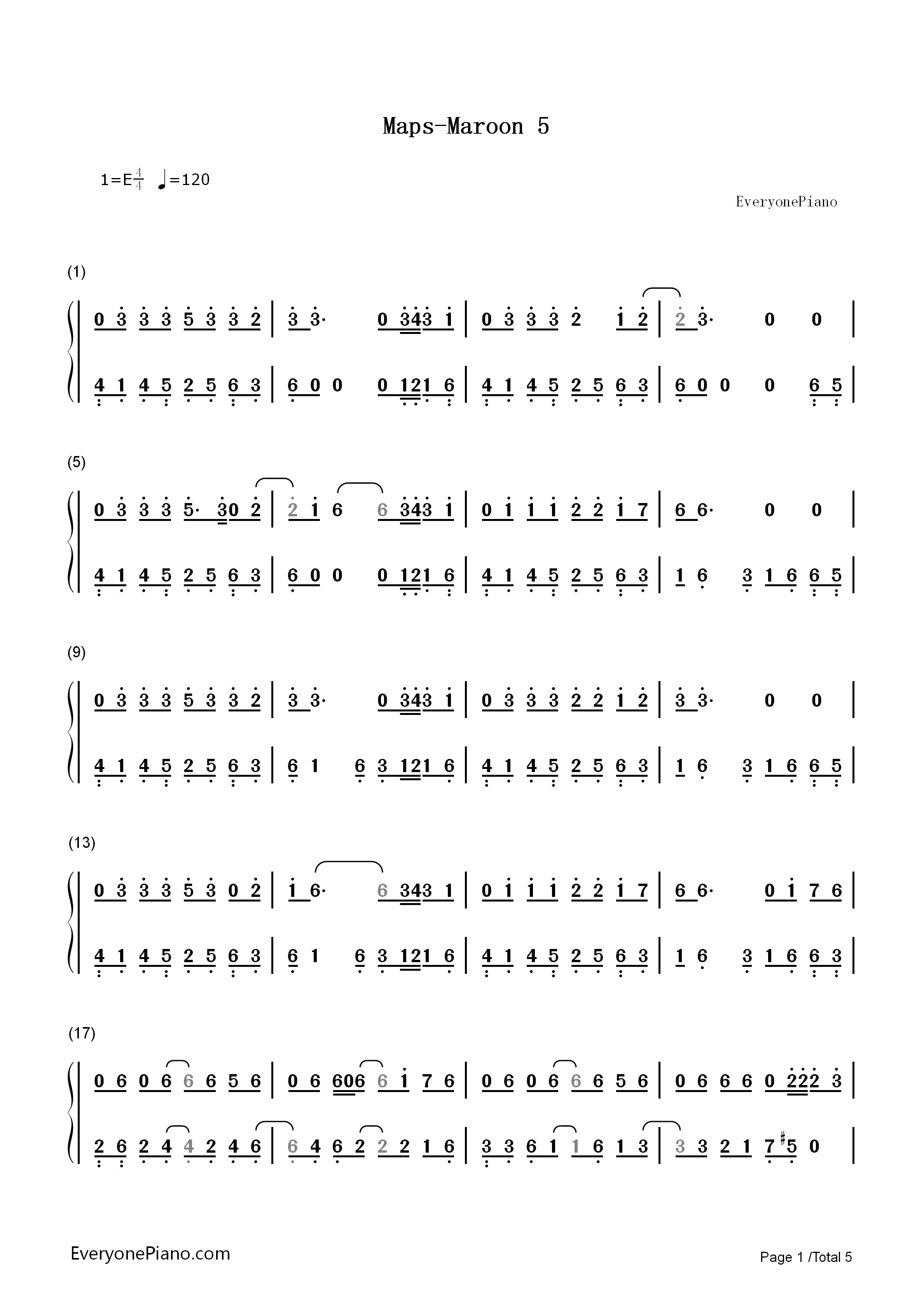 Maps钢琴简谱_Maroon_5演唱