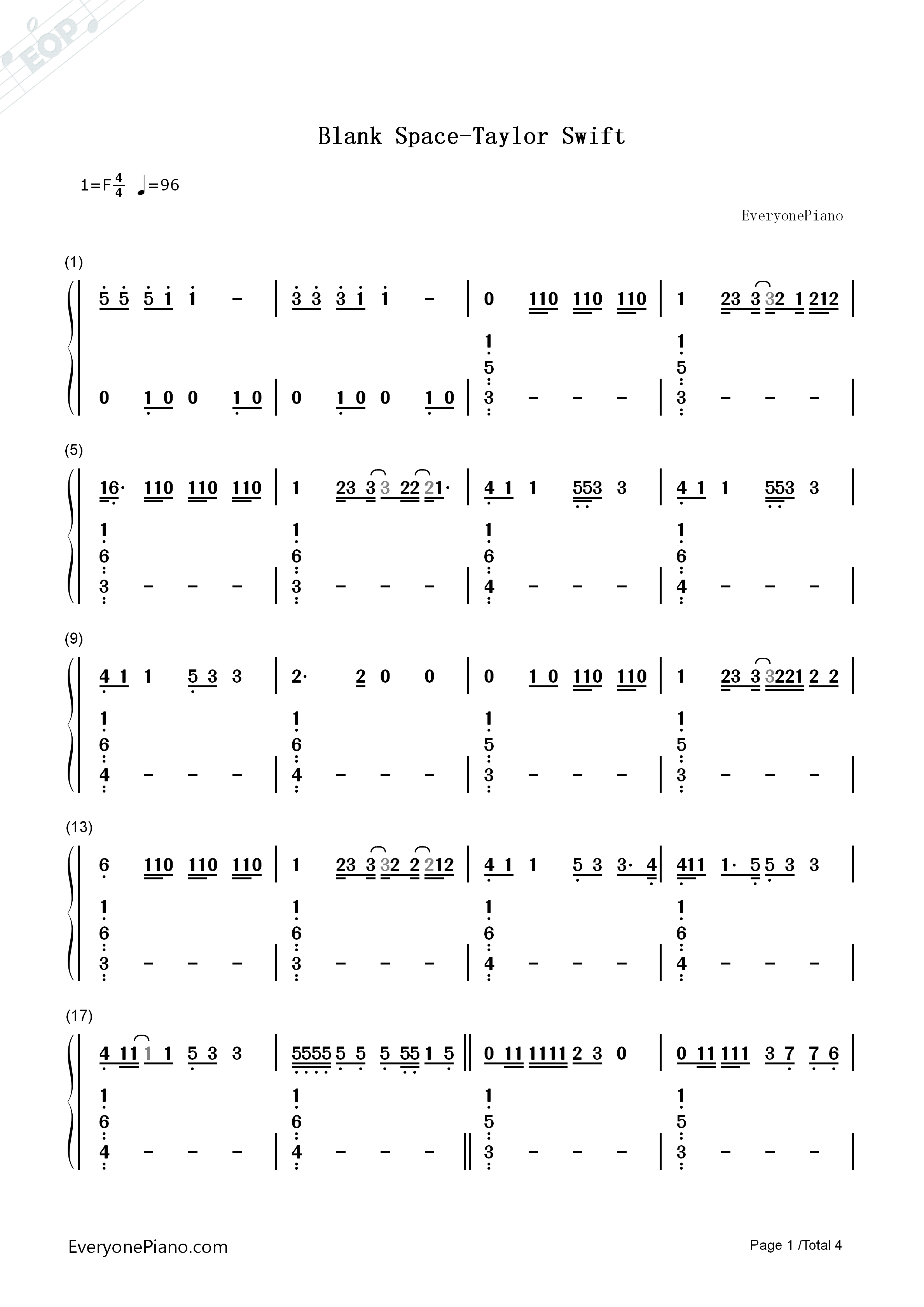 Blank_Space钢琴简谱_Taylor_Swift演唱