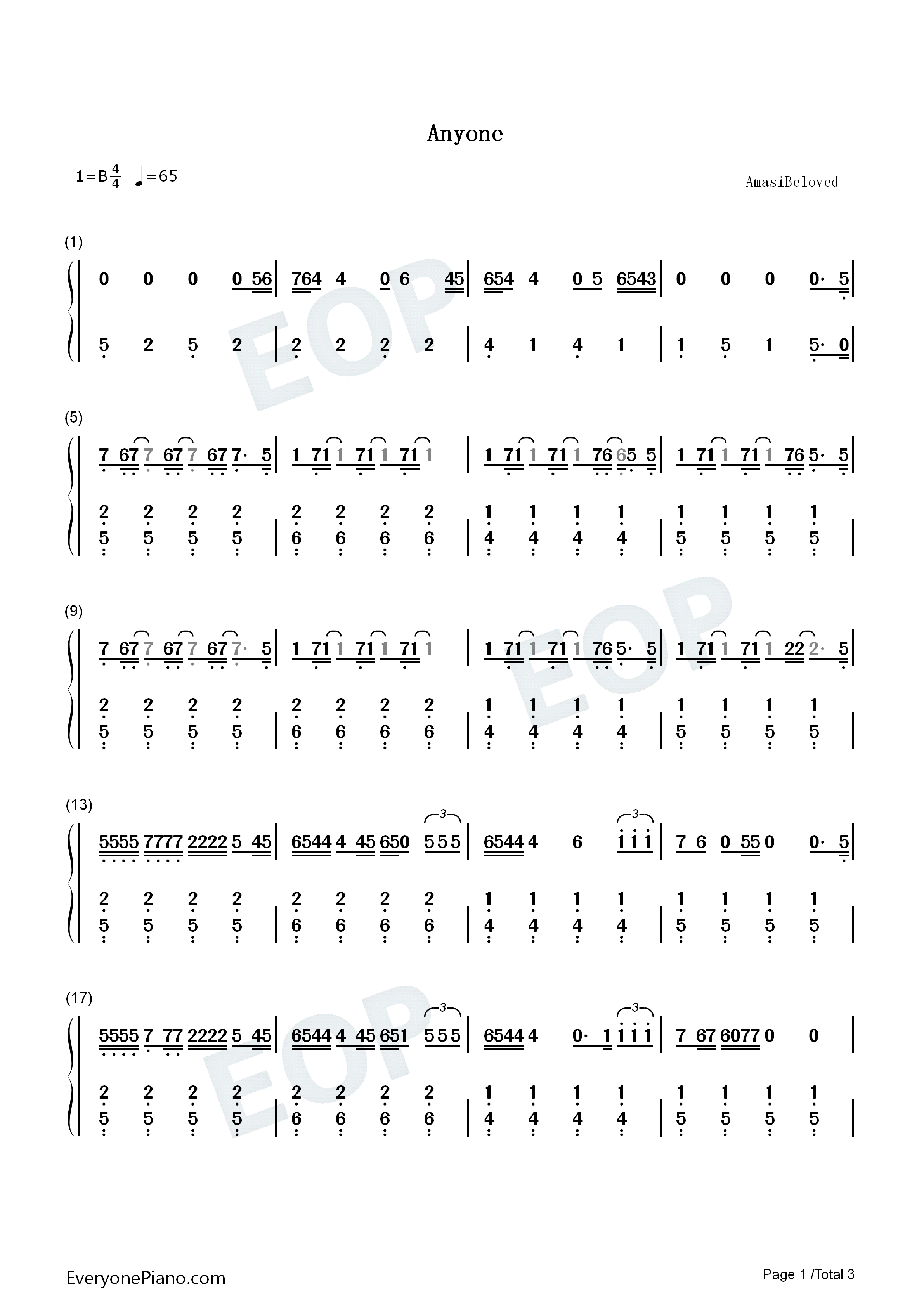 Anyone钢琴简谱_Demi_Lovato演唱