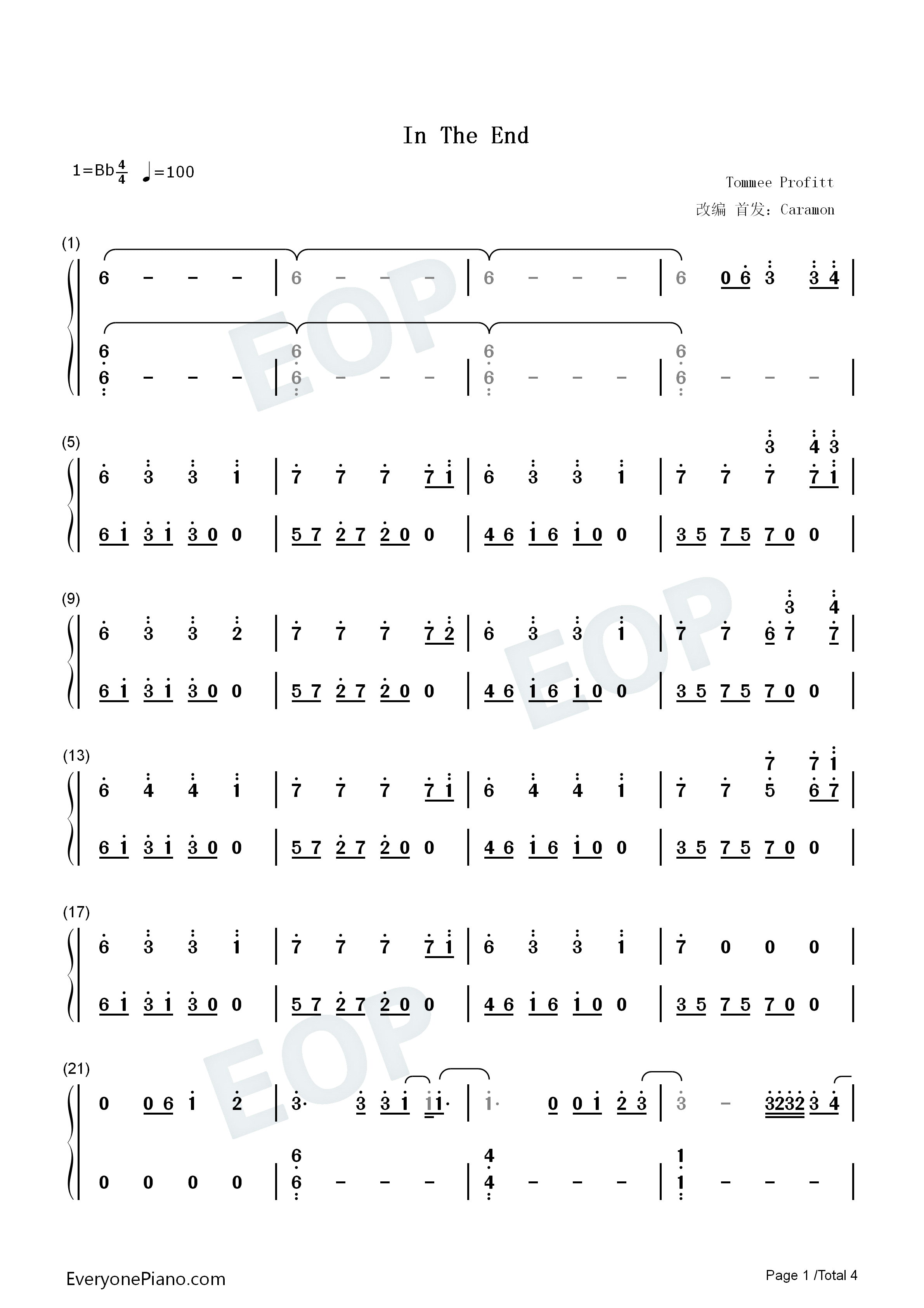 In_The_End钢琴简谱_Tommee_Profitt_Fleurie_Jung_Youth演唱