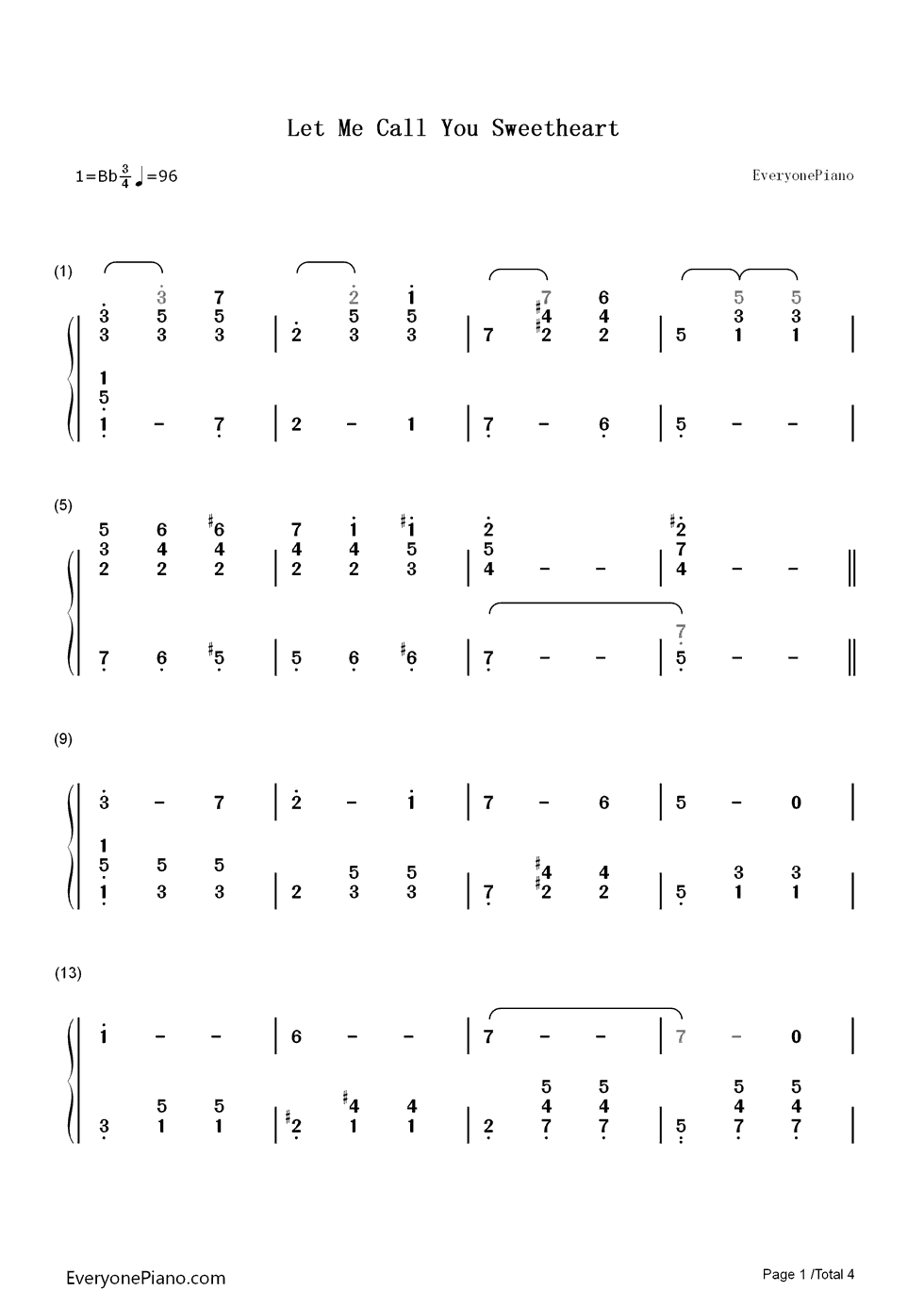 Let_Me_Call_You_Sweetheart钢琴简谱_Leo_Friedman演唱