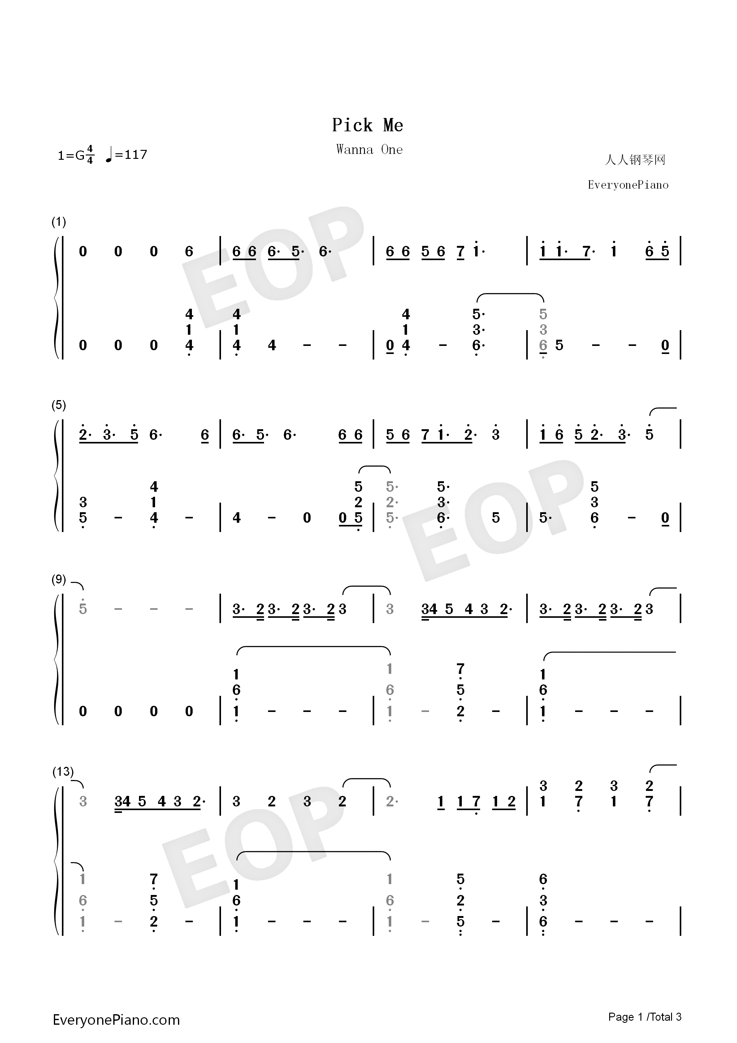 Pick_Me钢琴简谱_Wanna_One演唱