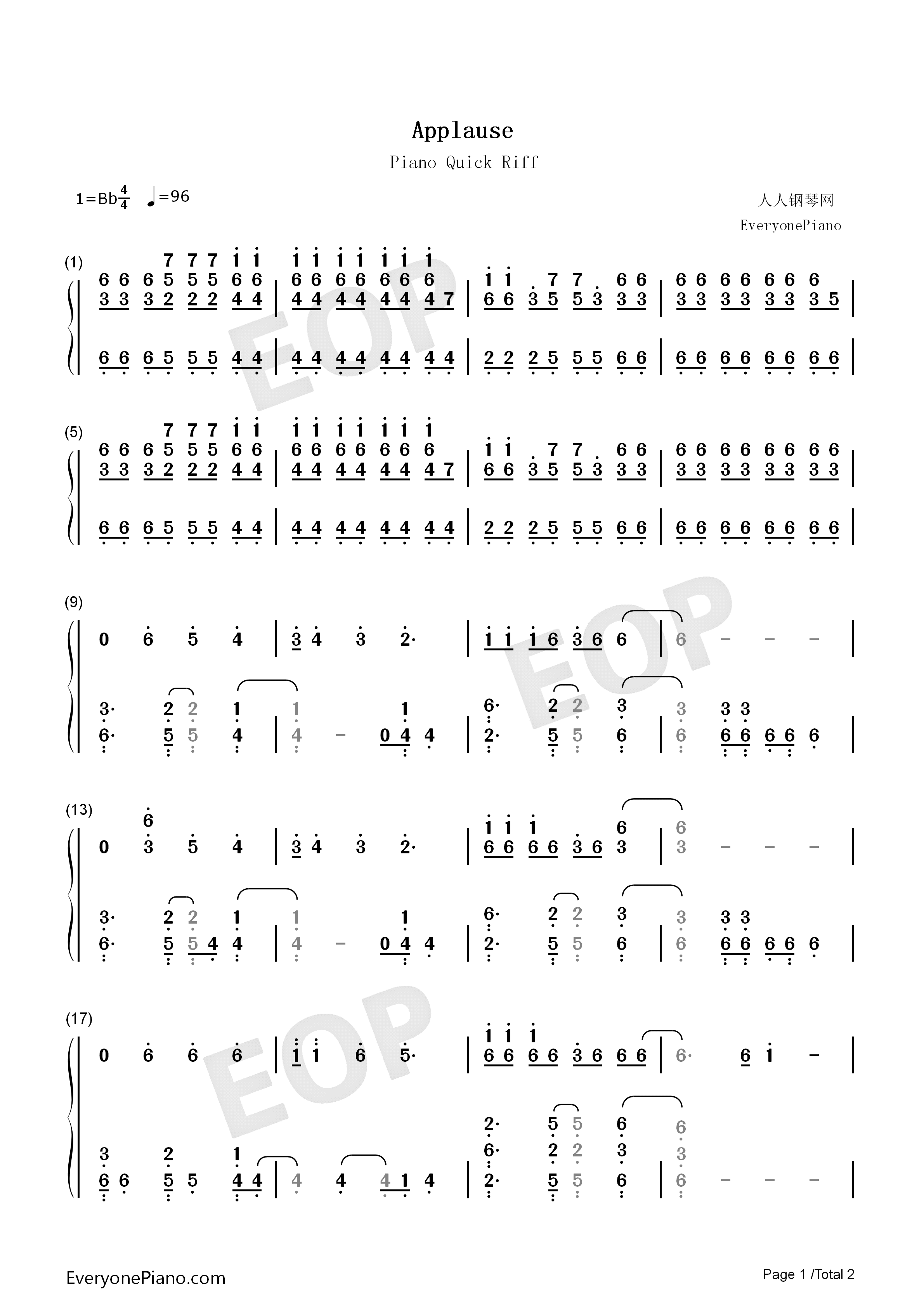Applause(掌声)钢琴简谱_Lady_GaGa演唱