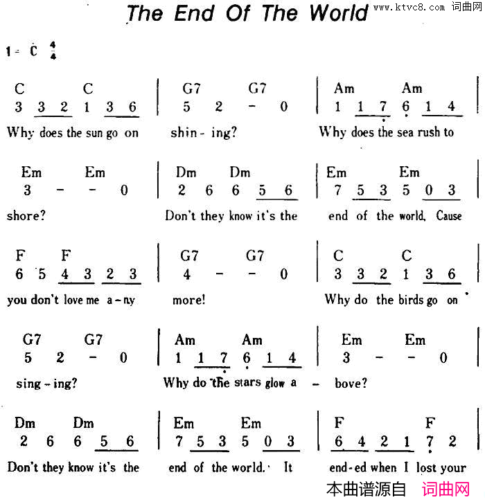 【美】TheEndOfTheWorld世界之尽头、带和弦简谱