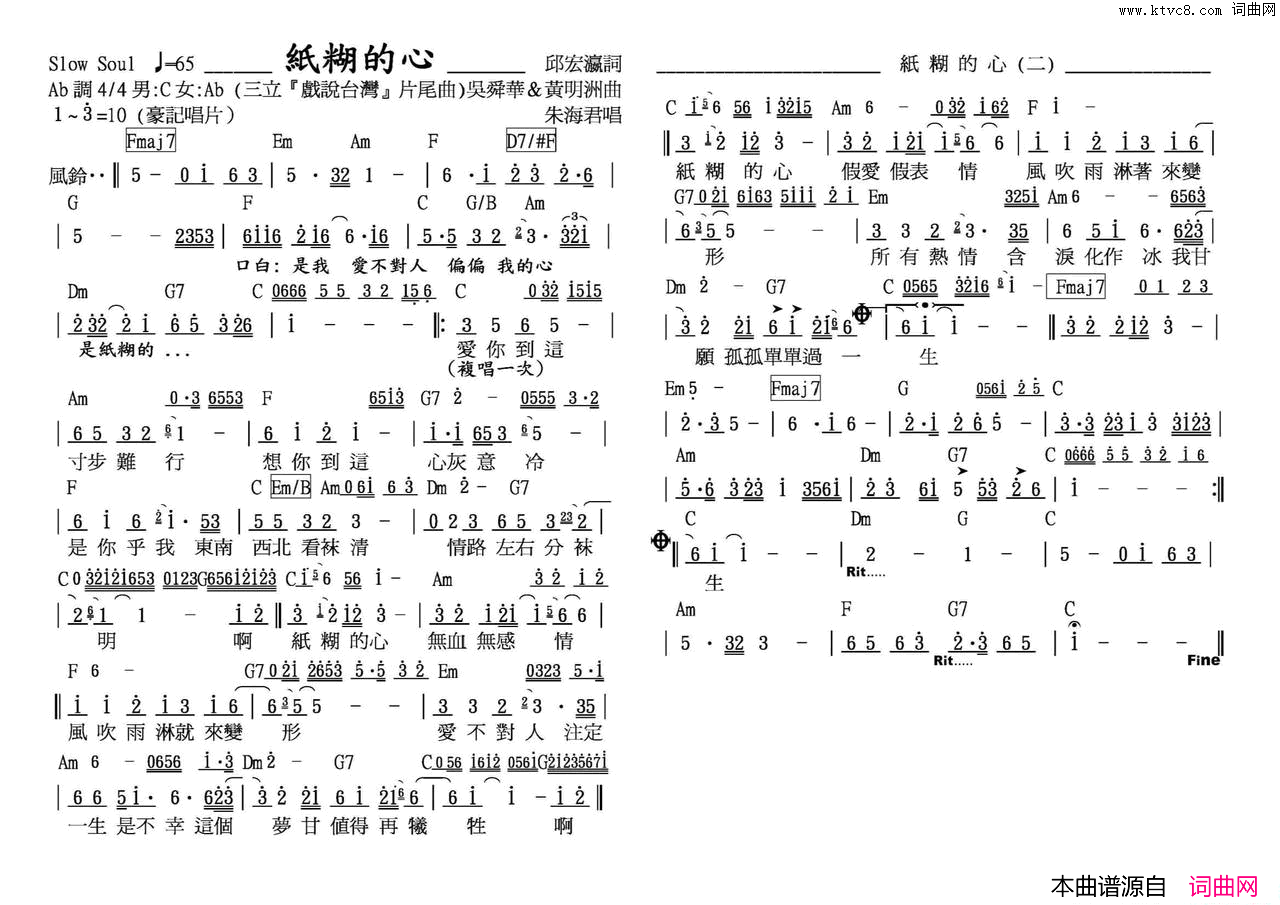 纸糊的心简谱