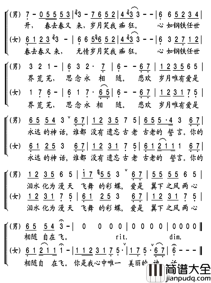 美丽的神话简谱__孙楠演唱