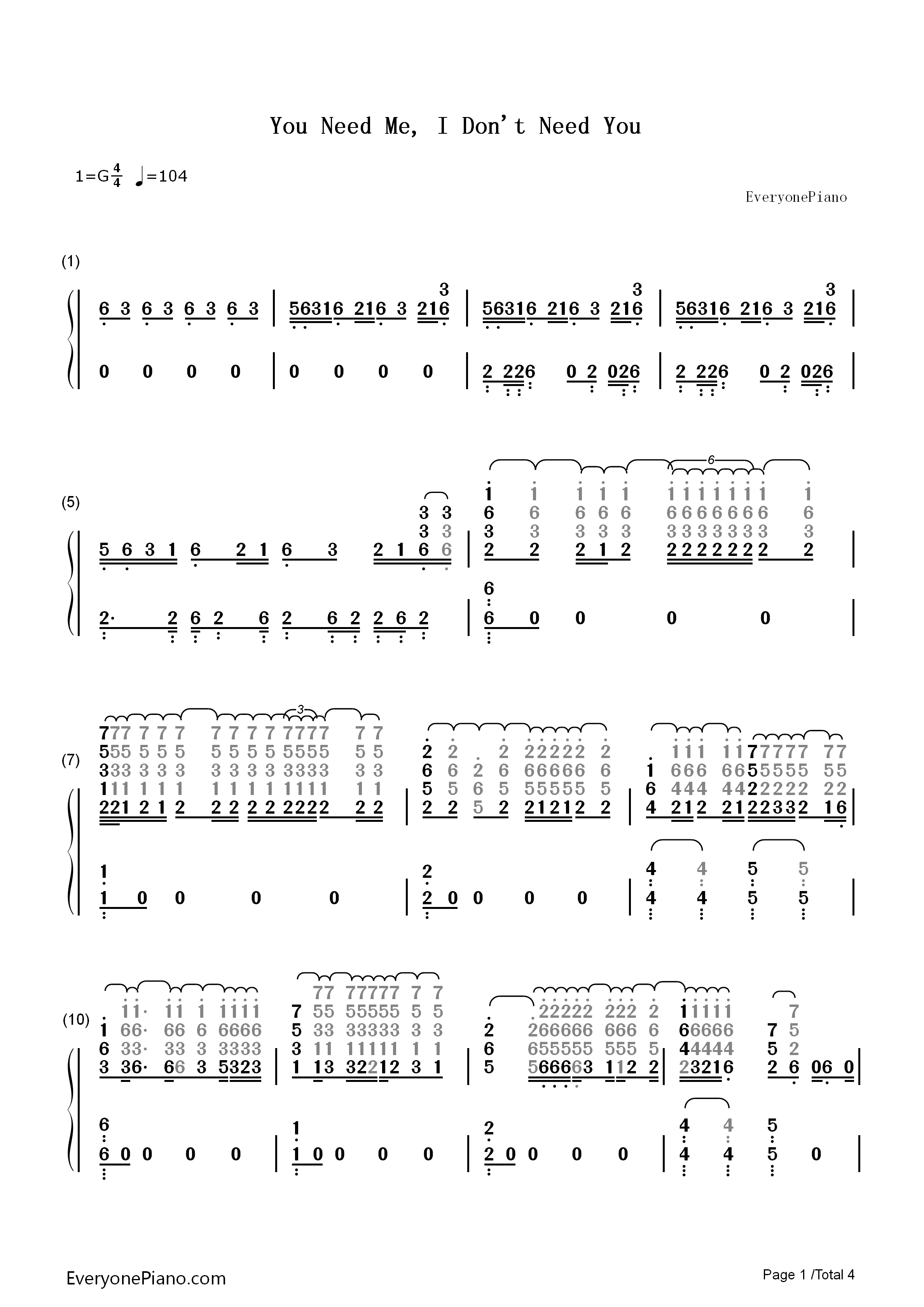 You_Need_Me,I_Don't_Need_You钢琴简谱_Ed_Sheeran演唱