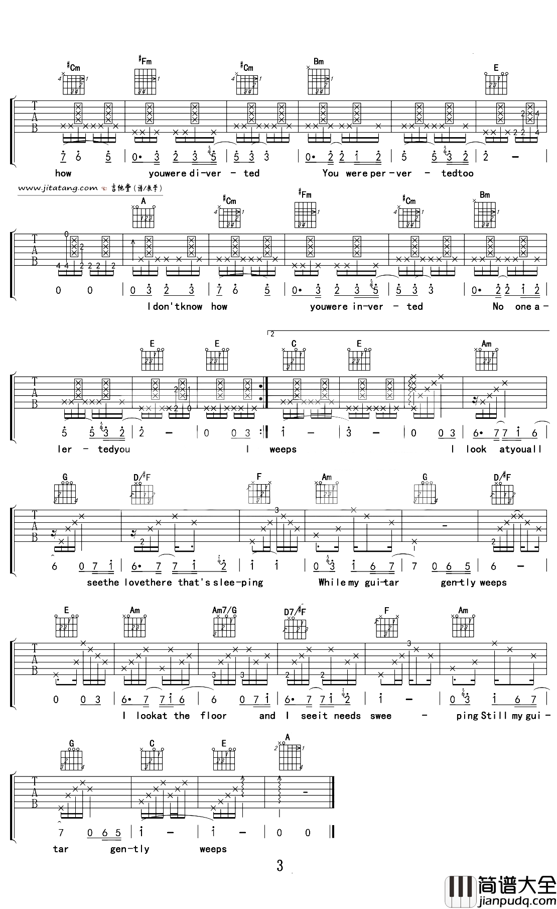 while_my_guitar_gently_weeps吉他谱_乔治·哈里森_no_one_alerted_you,你就是你