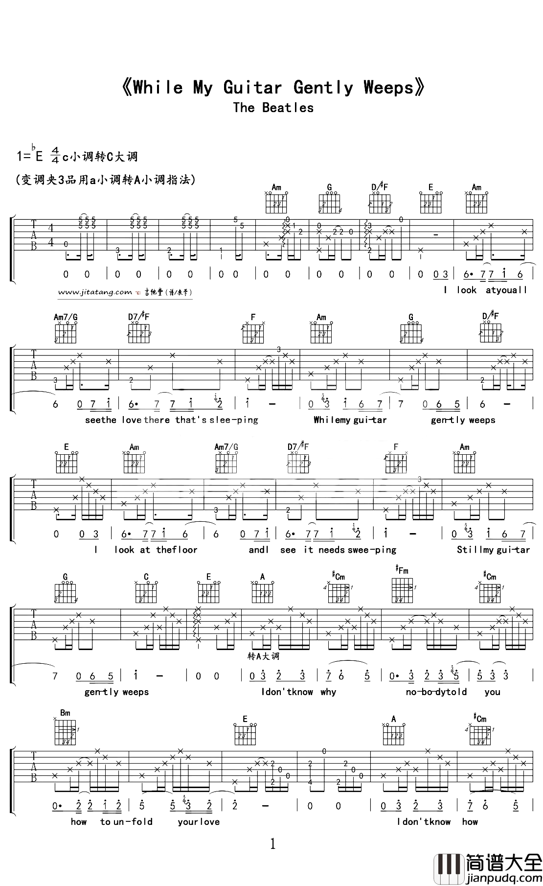 while_my_guitar_gently_weeps吉他谱_乔治·哈里森_no_one_alerted_you,你就是你