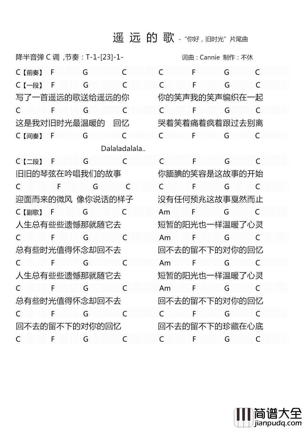 遥远的歌吉他谱_刘惜君_想起了旧时光,想起了遥远的我