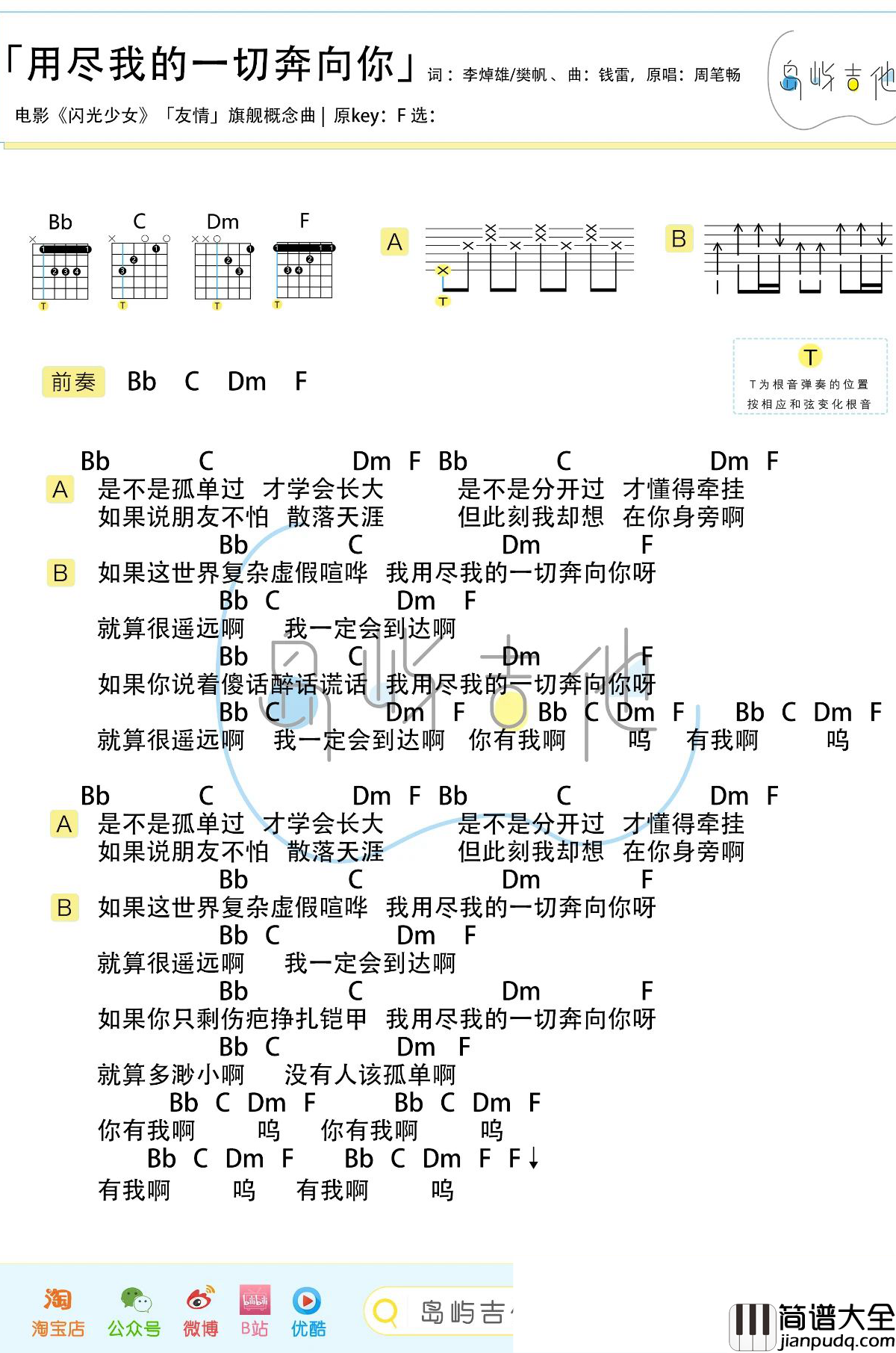 用尽我的一切奔向你吉他谱_周笔畅_F调