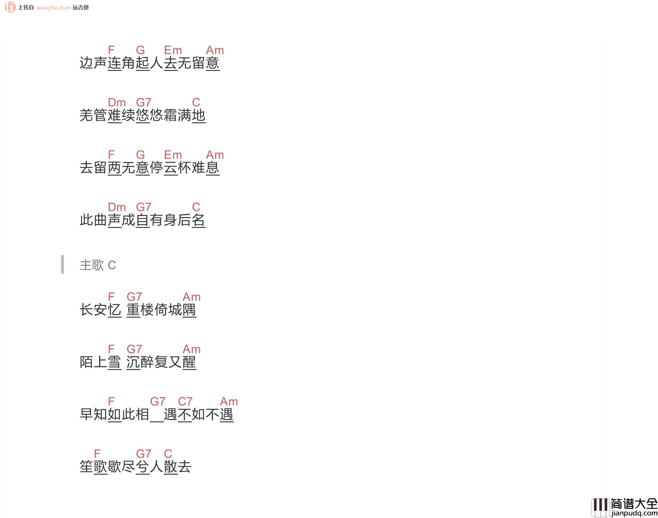 双笙《长安忆》吉他谱_C调弹唱和弦谱_《长安忆》高清图片谱 双笙_长安忆_吉他谱_C调弹唱和弦谱__长安忆_高清图片谱