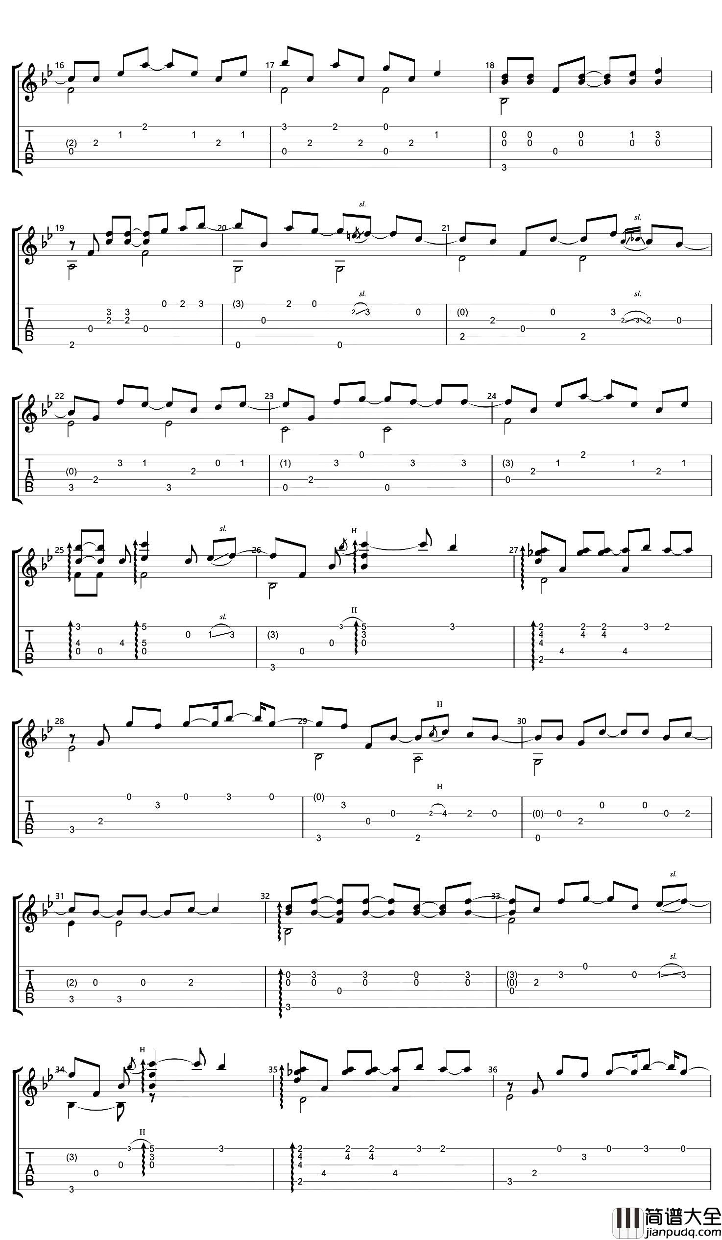 惠化洞指弹吉他谱__请回答1998_主题曲_吉他指弹演示