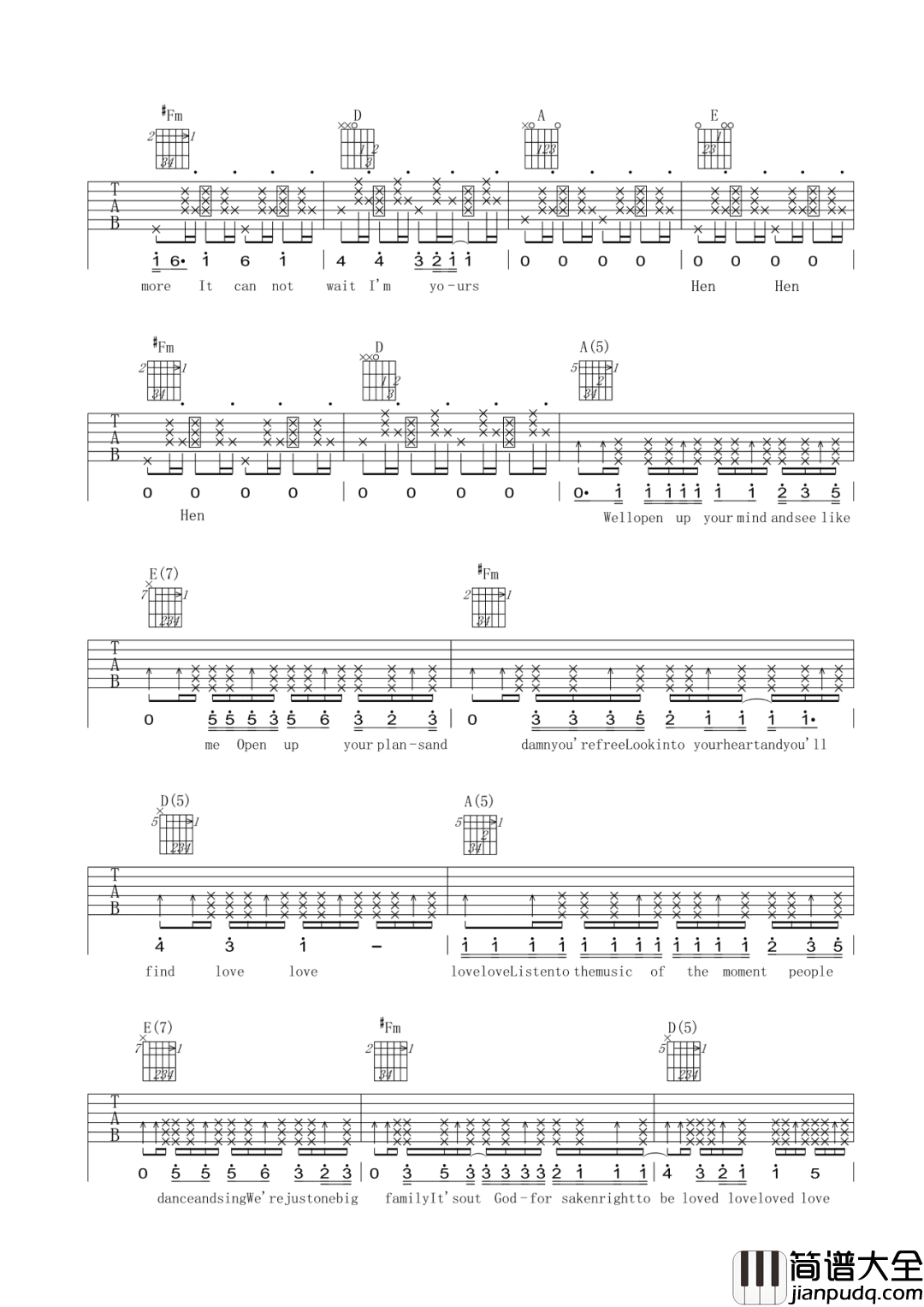I'm Yours A调吉他谱 杰森·玛耶兹(Jason Mraz) I'm_Yours_A调吉他谱_杰森·玛耶兹(Jason_Mraz)
