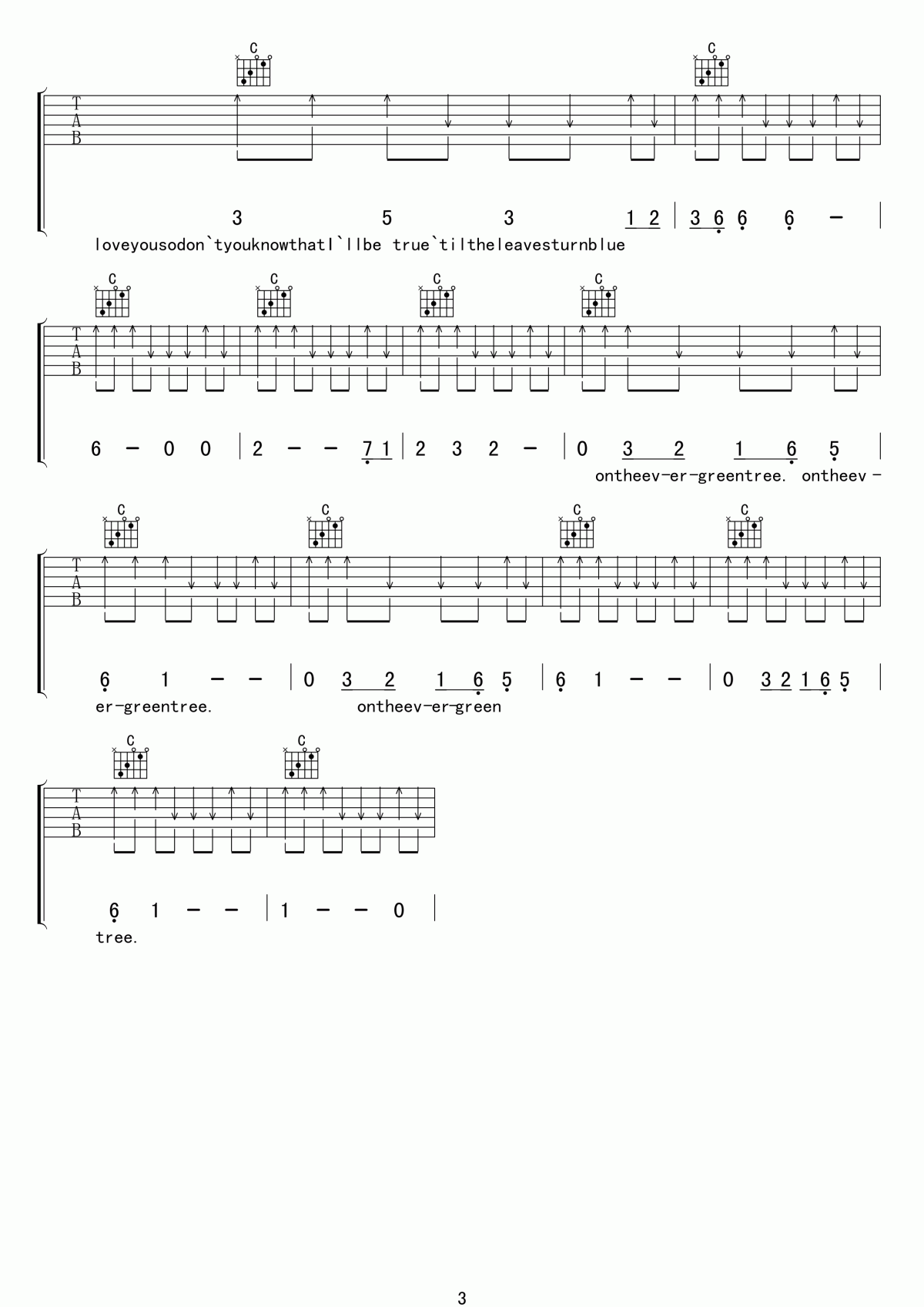 Evergreen_Tree吉他谱_cliff_richard_吉他伴奏谱
