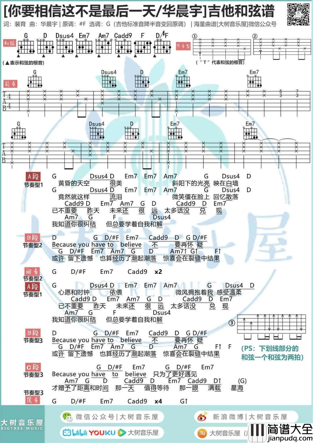 你要相信这不是最后一天吉他谱_G调和弦谱_华晨宇
