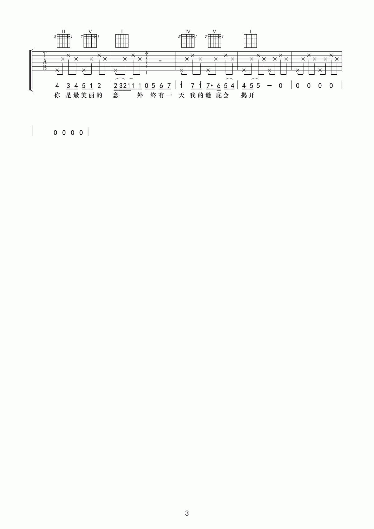 遇见吉他谱_D调_简单版_孙燕姿