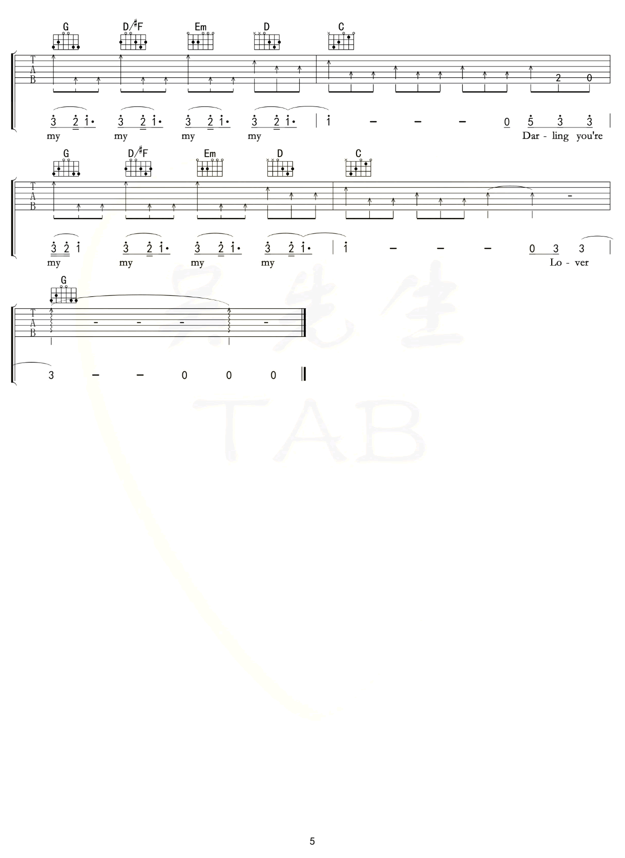 lover吉他谱_G调扫弦版_Taylor_Swift