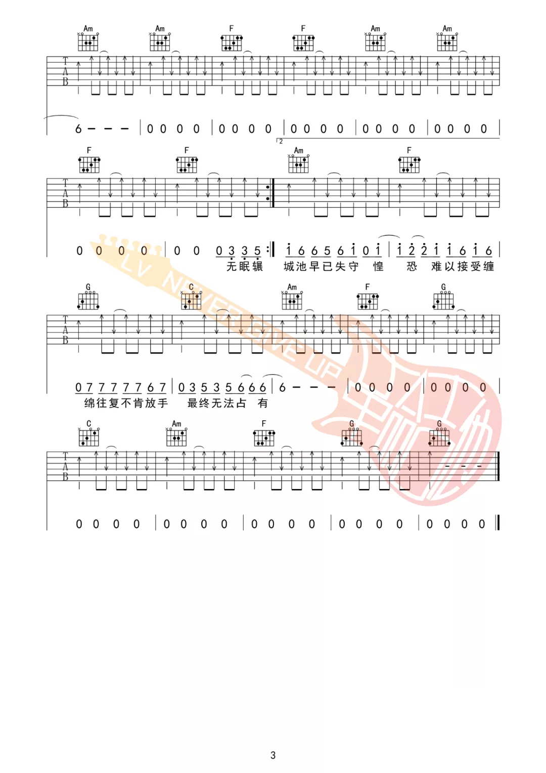 _极恶都市_吉他谱_夏日入侵企画_C调吉他谱_弹唱六线谱