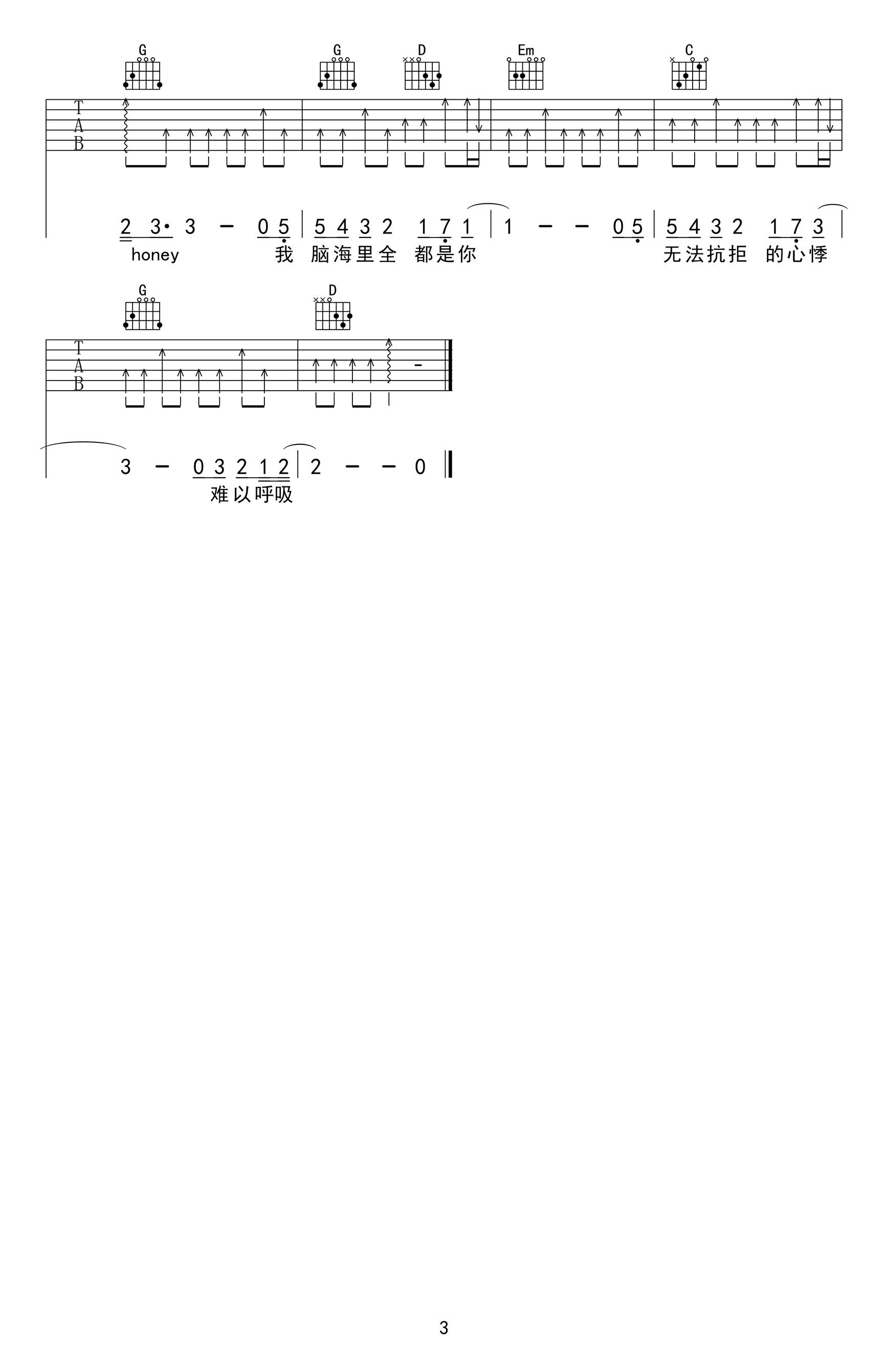 一万次悲伤吉他谱_逃跑计划_G调指法_高清弹唱六线谱