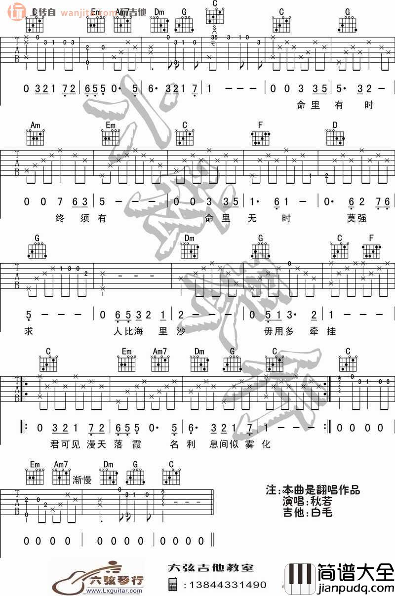 《浪子心声》吉他谱_C调原版六线谱_吉他弹唱谱_许冠杰 _浪子心声_吉他谱_C调原版六线谱_吉他弹唱谱_许冠杰