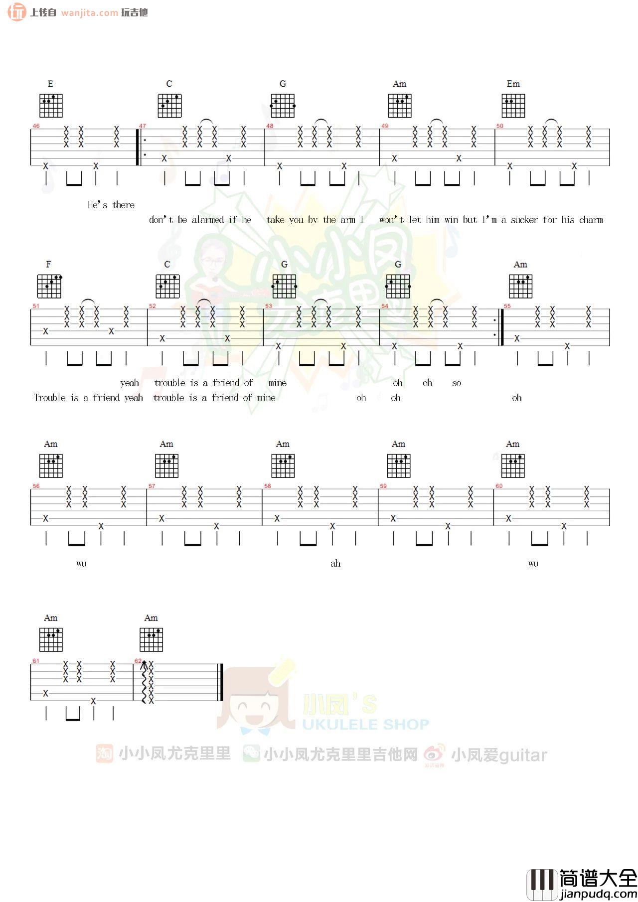 《trouble is a friend》吉他谱_C调弹唱六线谱_吉他视频教程_Lenka _trouble_is_a_friend_吉他谱_C调弹唱六线谱_吉他视频教程_Lenka